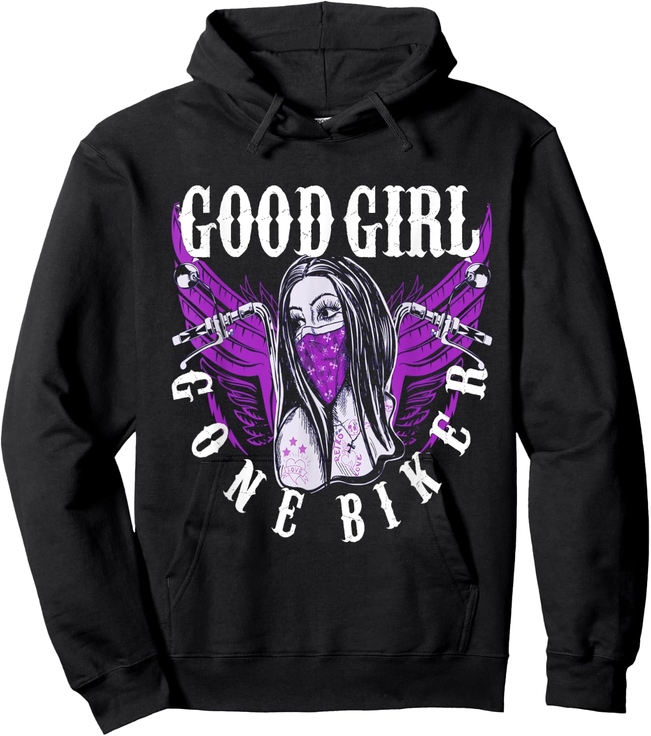 Cyclist Baby Lady Motorcycle Sexy Good Girl Purple Wings Hoodie - Hoodie | Black