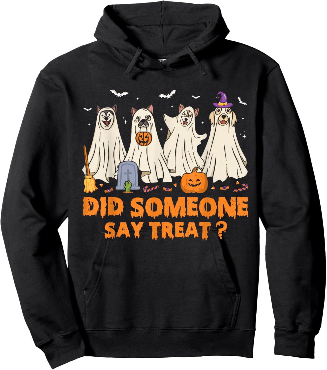 Halloween Ghost Dogs Did Someone Say Treat Ghost Dog Boo Hoodie - Hoodie | Black