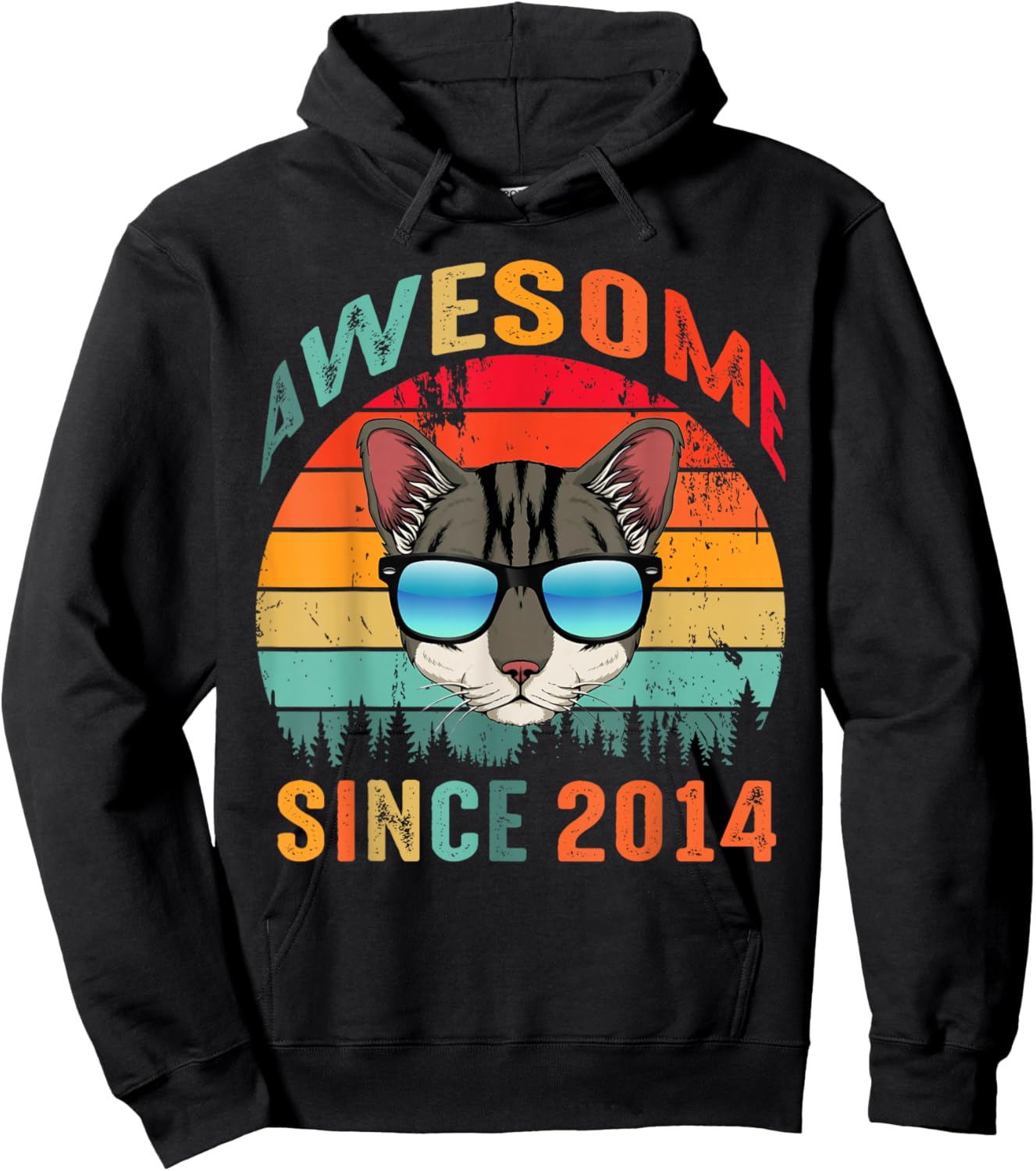Awesome Since 2014 11th Birthday 11 Yrs Old Cat Lovers Hoodie - Hoodie | Black