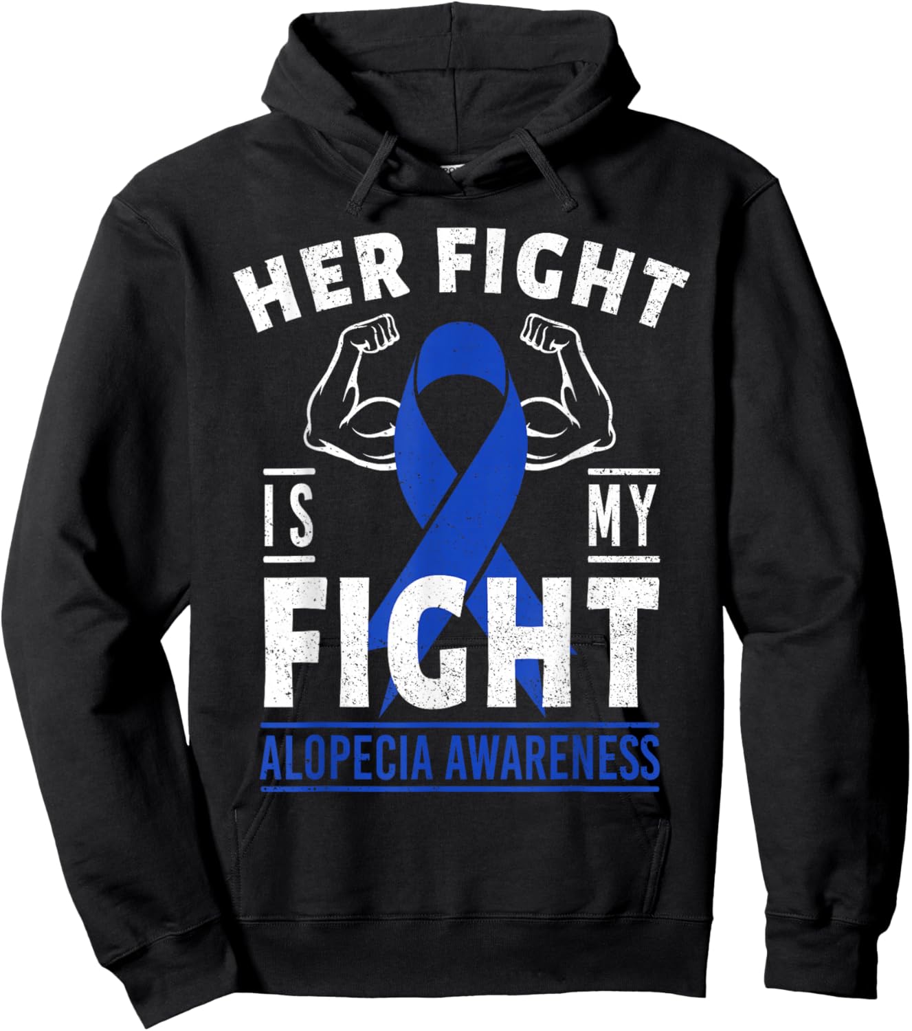 Her Fight is My Fight Alopecia Awareness Blue Ribbon Support Hoodie - Hoodie | Black