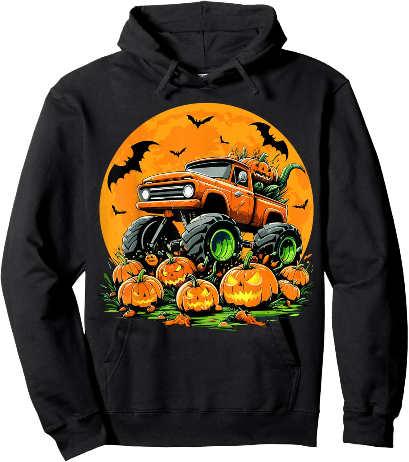 Kids Monster Truck Halloween Pumpkin Smasher Halloween Truck Hoodie - Hoodie | Black