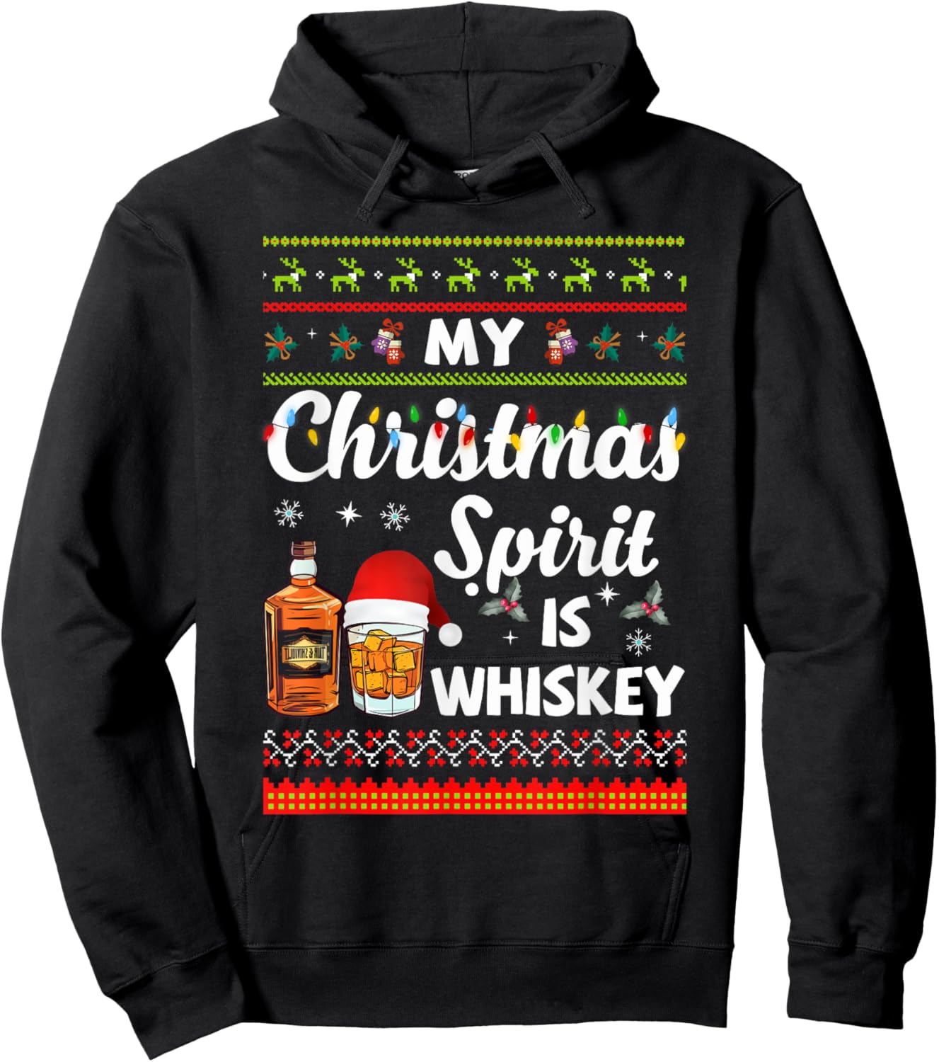 My Christmas Spirit Is Whiskey Funny Xmas Drinking Hoodie - Hoodie | Black