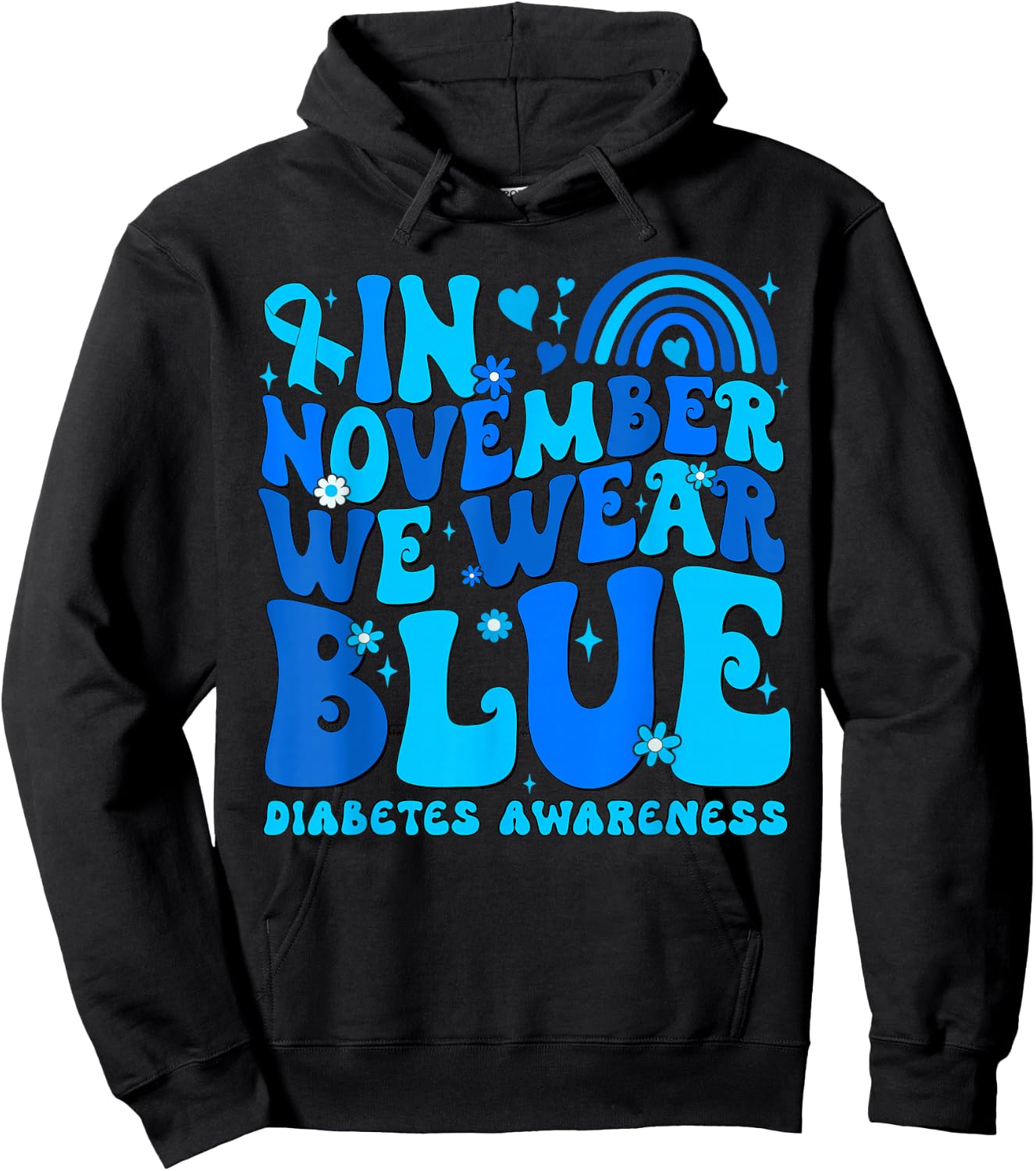 In November We Wear Ribbon Blue Diabetes Awareness Men Women Hoodie - Hoodie | Black