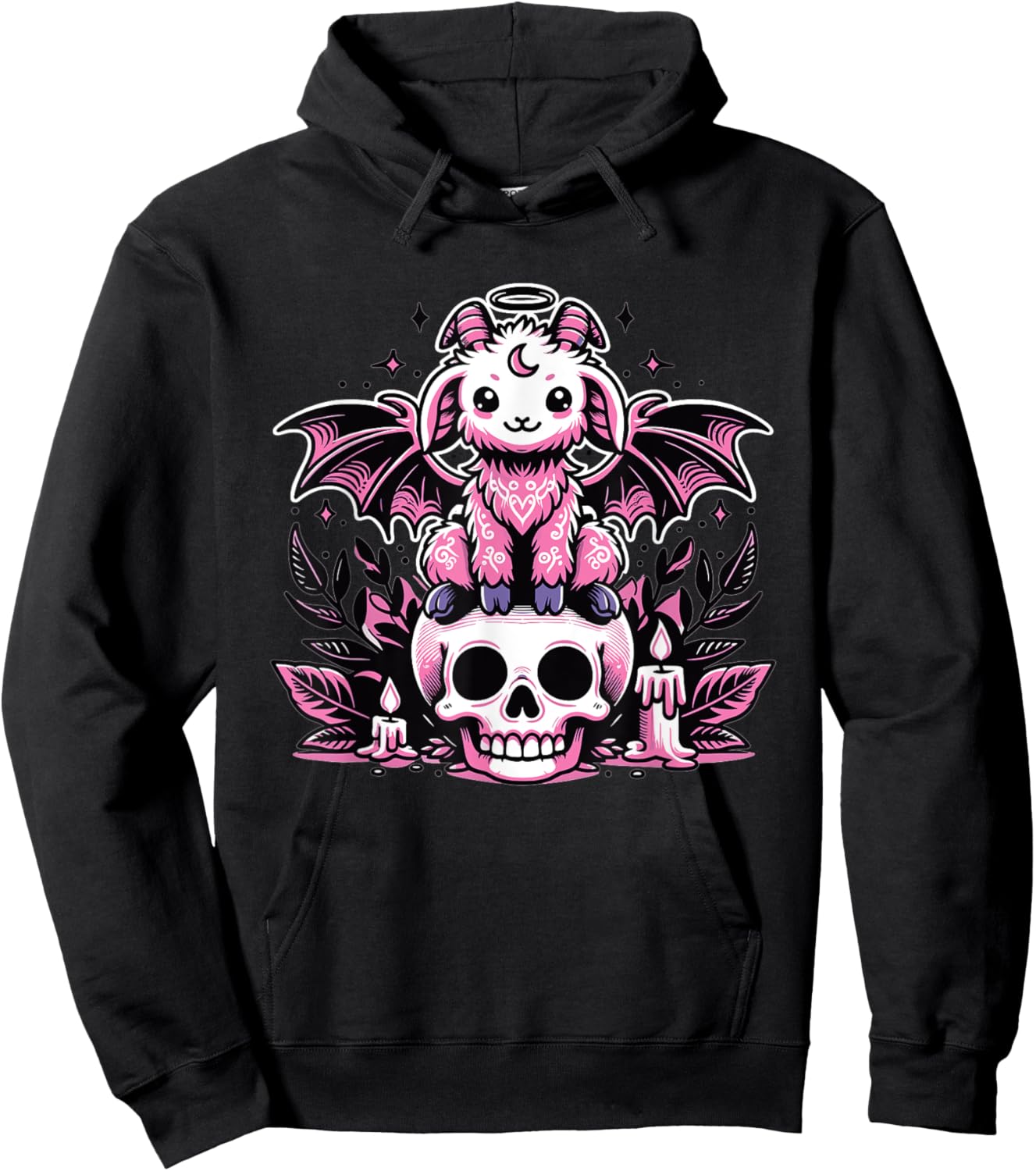 Kawaii Pastel Goth Cute Creepy Goat Bat Skeleton Hoodie - Hoodie | Black