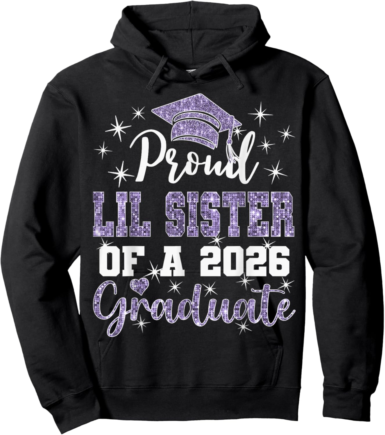 Super Proud Lil Sister of 2026 Graduate Graduation Family Hoodie - Hoodie | Black
