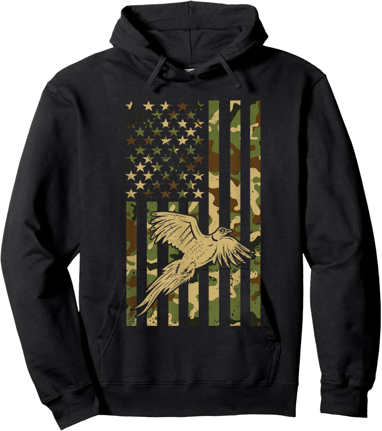 Pheasant Hunting Bird Hunter Hunting American Flag Camo Hoodie - Hoodie | Black