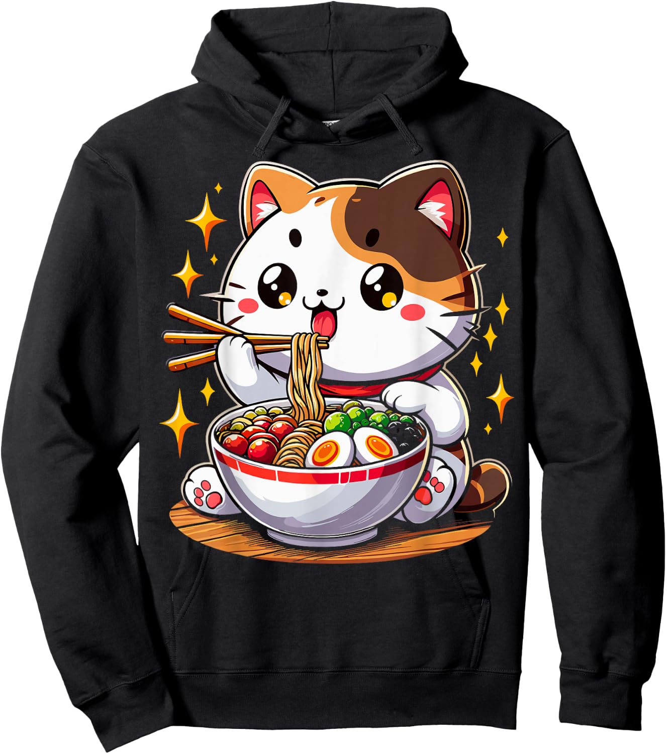 Cat Ramen Noodles Anime Kawaii Japanese Cat Hoodie - Hoodie | Black