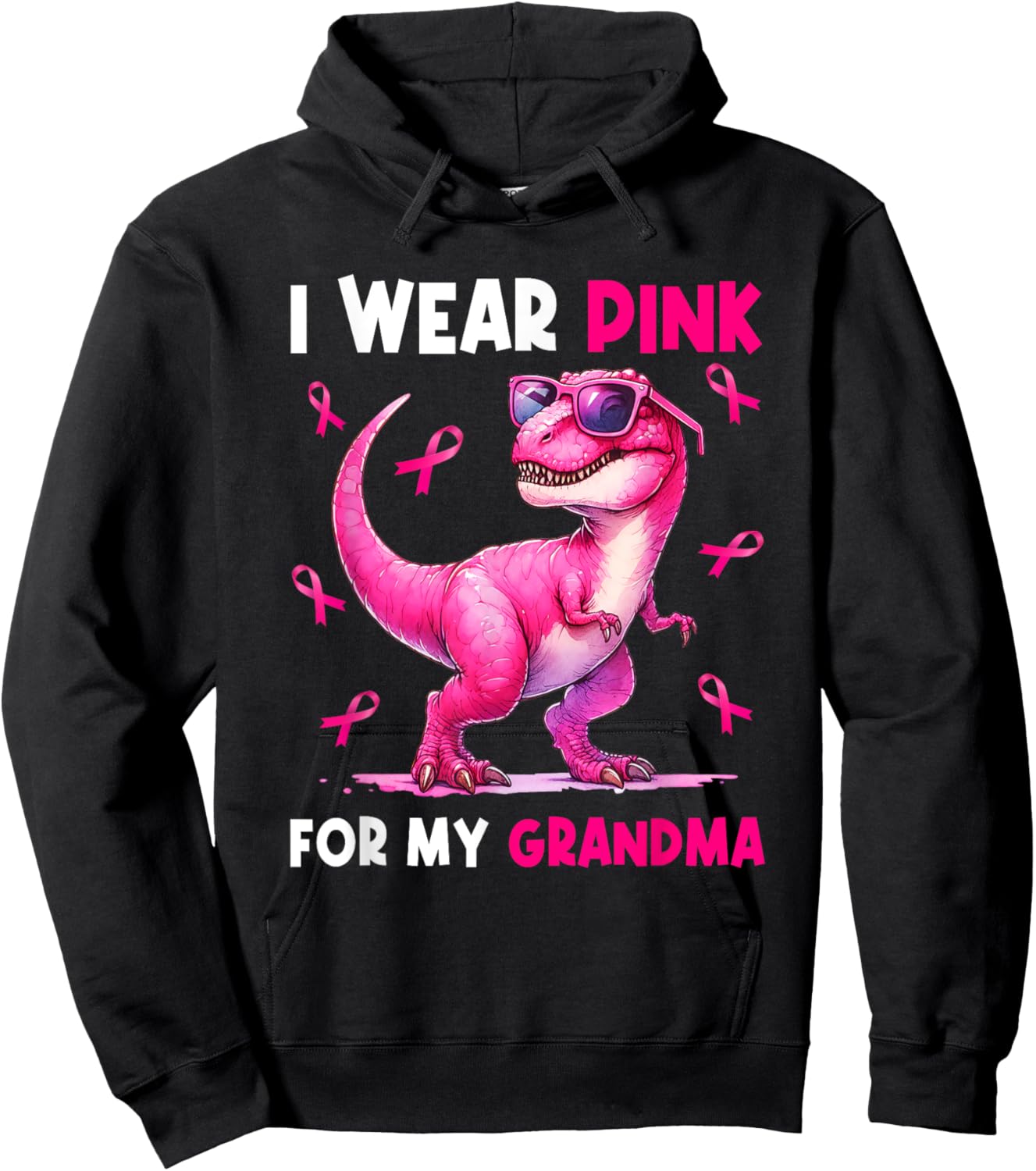 I Wear Pink For My Grandma T Rex Dinosaur Breast Cancer Hoodie - Hoodie | Black