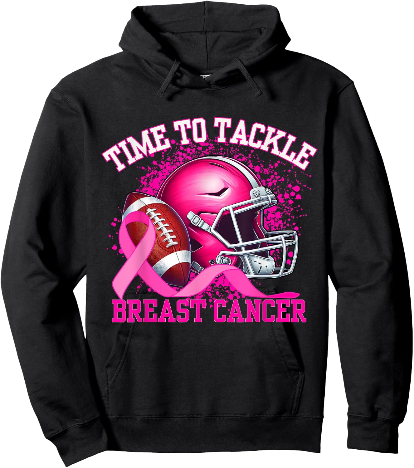 Time To Tackle Breast Cancer Pink Ribbon Football Women Girl Hoodie - Hoodie | Black