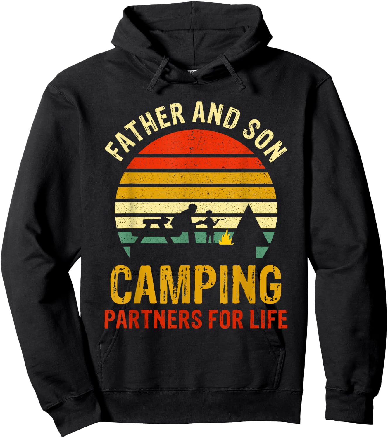 Vintage Dad And Son Camping Partners For Life Fathers Day Hoodie - Hoodie | Black