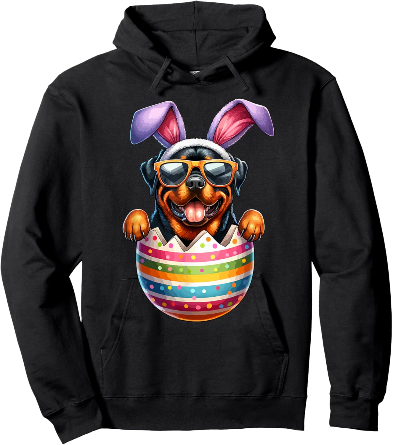 Cute Rottweiler Egg Happy Easter Day Dog Dad Dog Mom Hoodie - Hoodie | Black