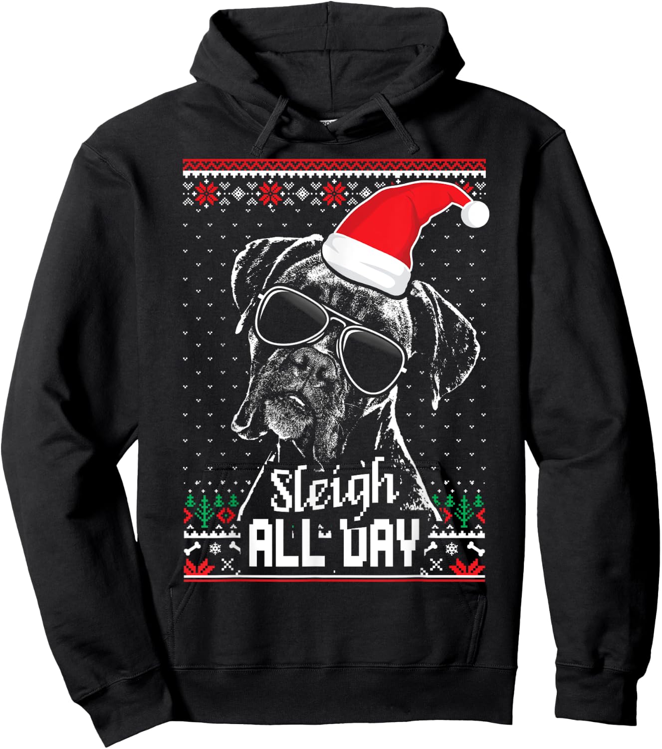 Sleigh all Day Funny Boxer Dog Christmas Women Hoodie - Hoodie | Black
