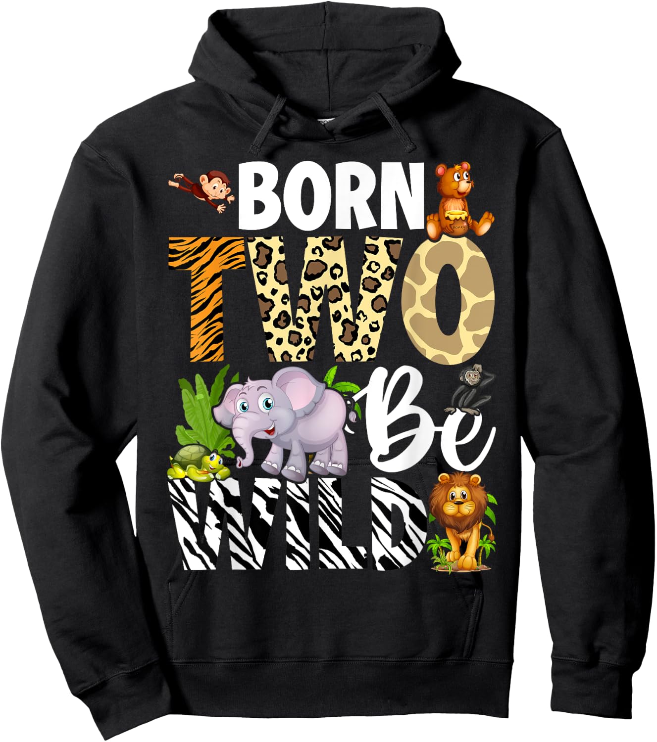 Born Two Be Wild Safari Child 2nd Birthday 2 Year Old Hoodie - Hoodie | Black