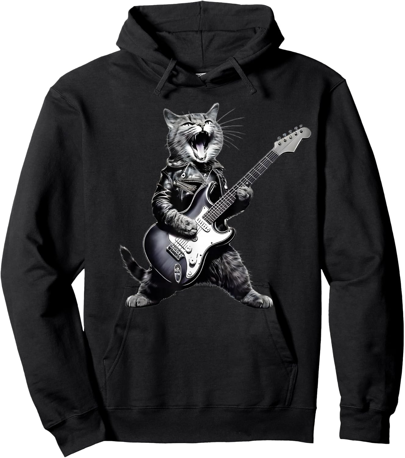 Rock Cat Playing Guitar - Funny Guitar Cat Men Women Girls Kids Hoodie - Hoodie | Black