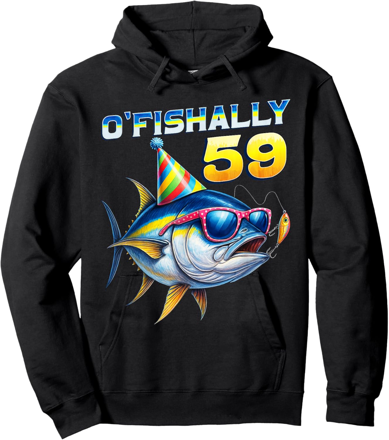 O'fishally 59 Year Old Funny Fishing 59th Birthday Tuna Fish Hoodie - Hoodie | Black