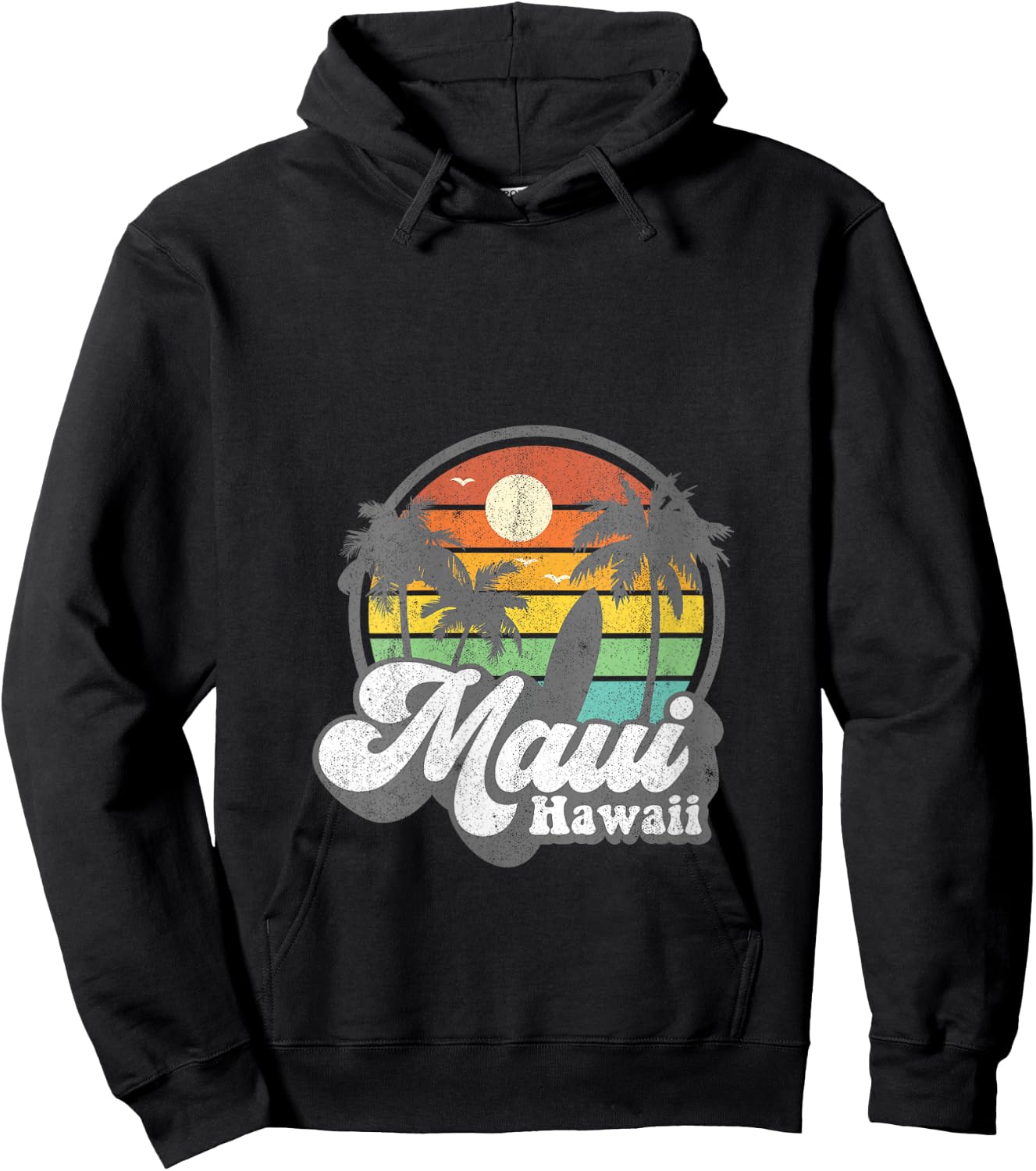 Vintage Maui Hawaii Hawaiian Beach Surfing 70's Surf Gift V-Neck Hoodie - Hoodie | Black