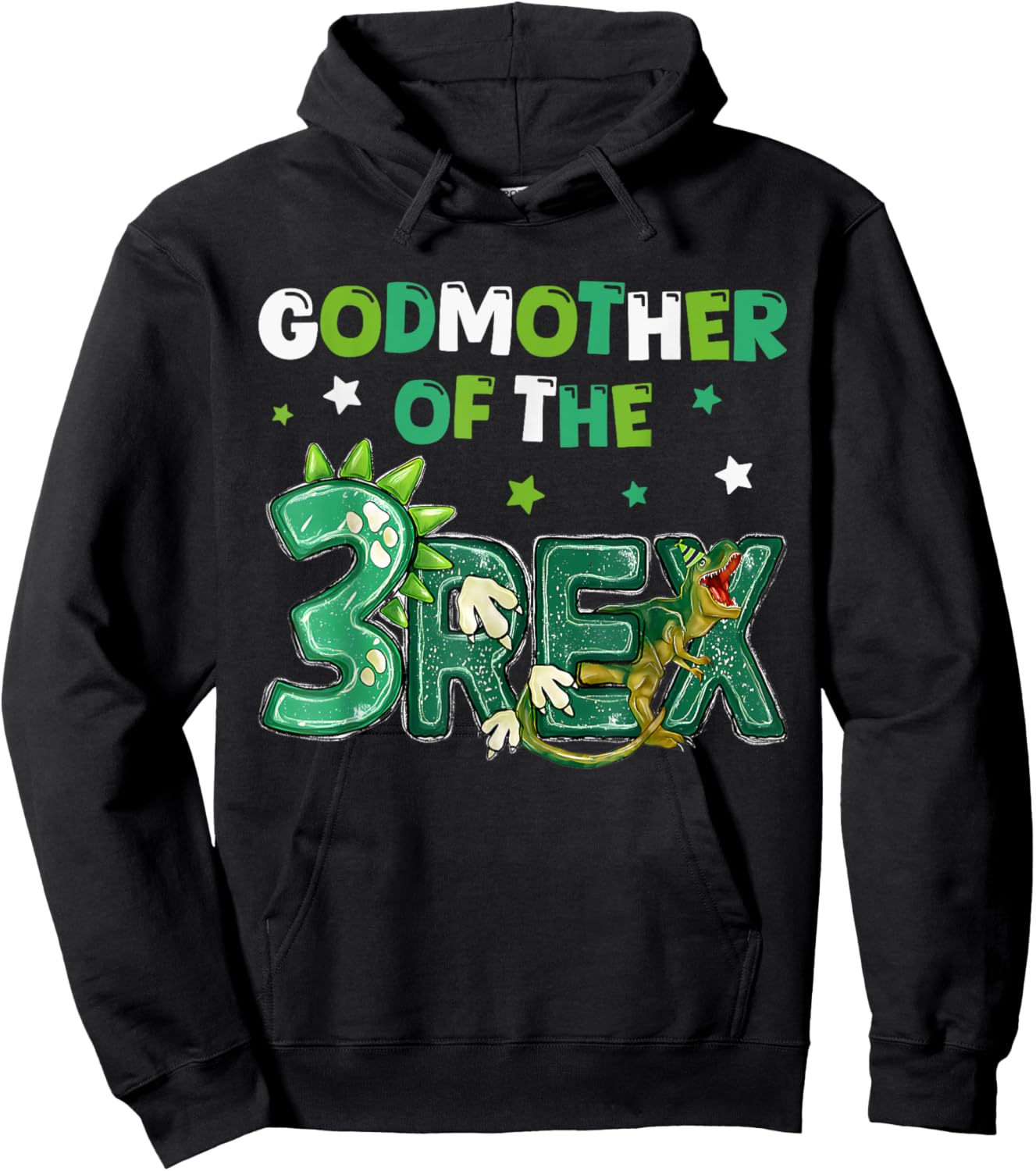 Godmother of the Three Rex Birthday Dinosaur Family Matching Hoodie - Hoodie | Black
