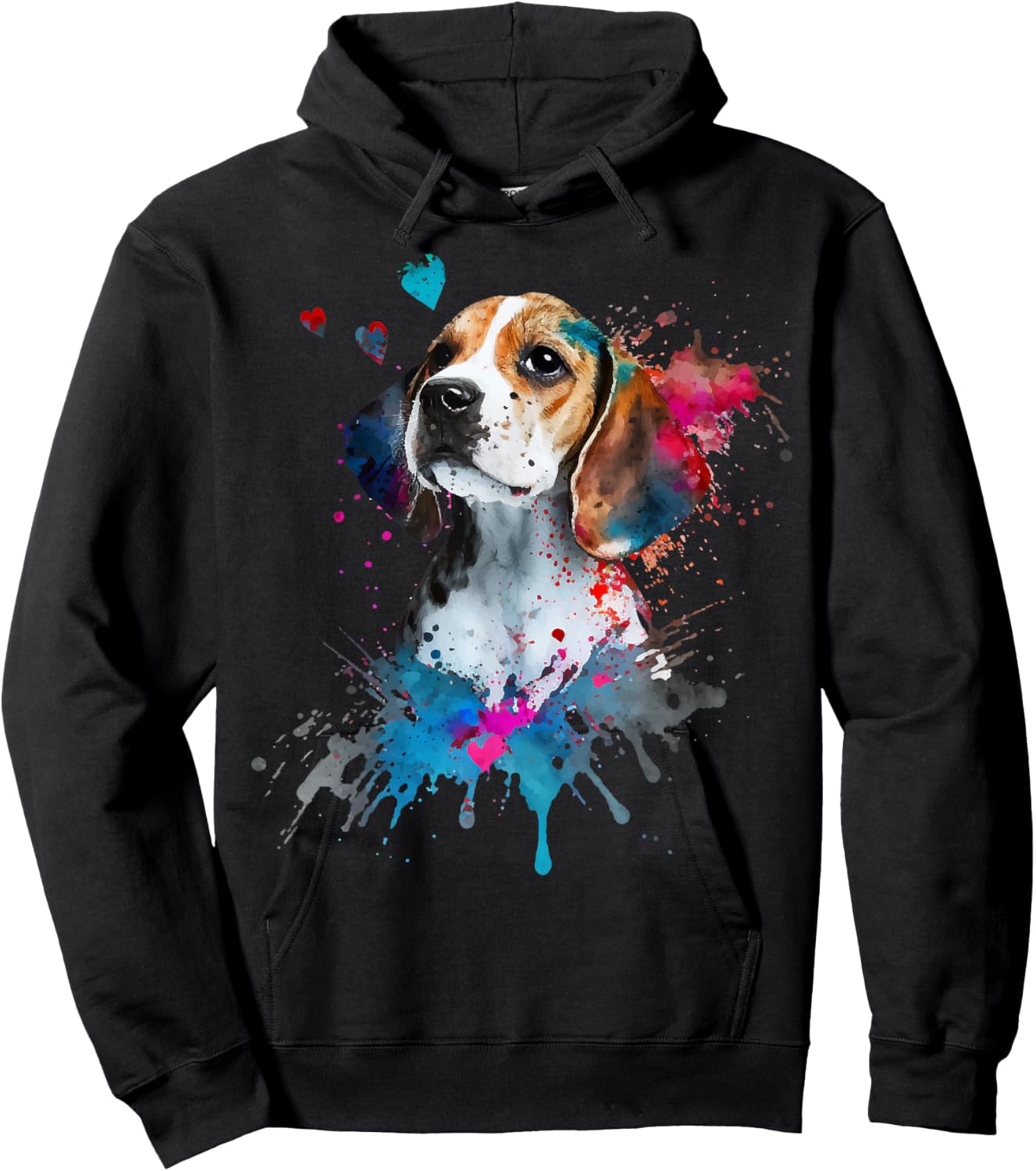 Cute Beagle Puppy Lover Dog Mom Watercolor Dog Portrait Hoodie - Hoodie | Black
