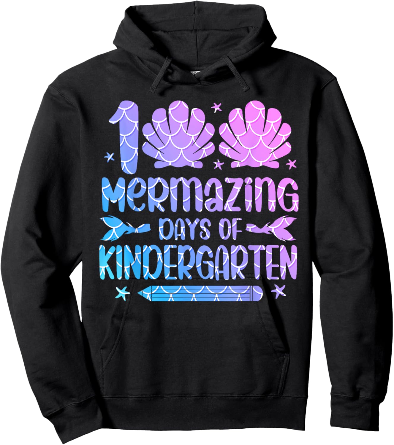 100 Mermazing Days Of Kindergarten 100th Day Of School Girls Hoodie - Hoodie | Black