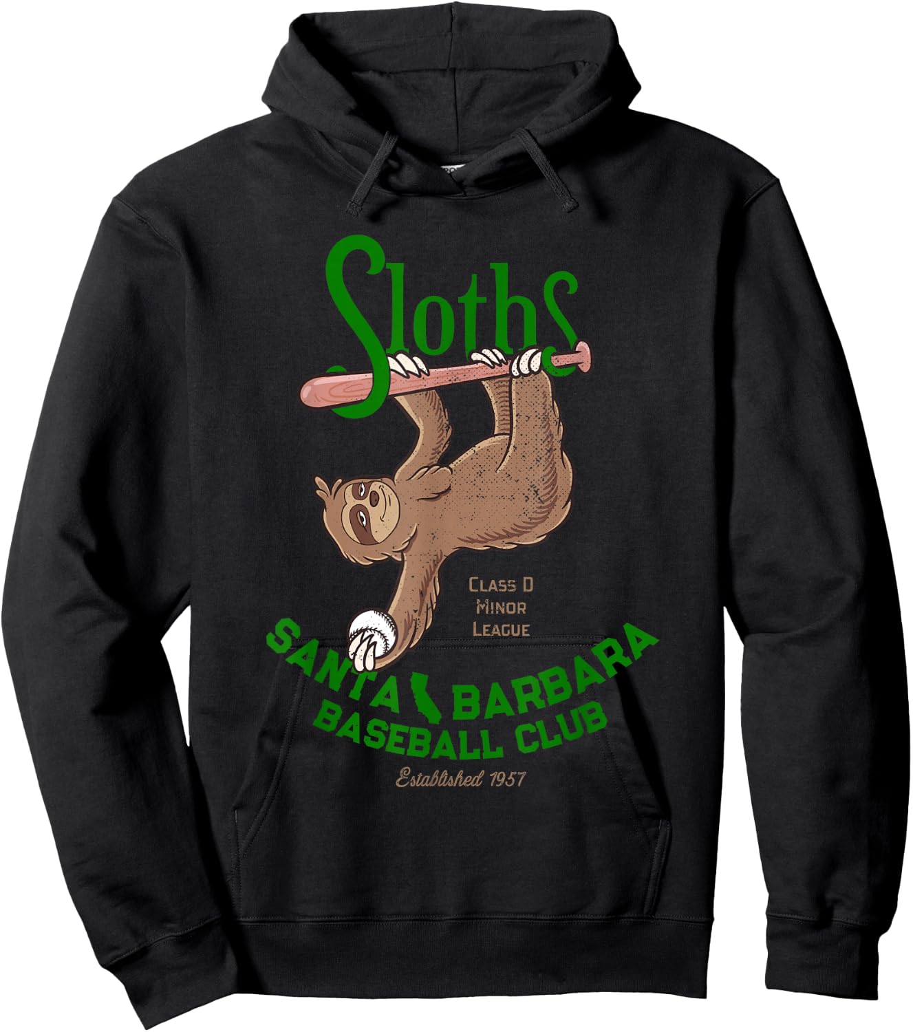 Santa Barbara Sloths Minor League Retro Baseball Team Hoodie - Hoodie | Black