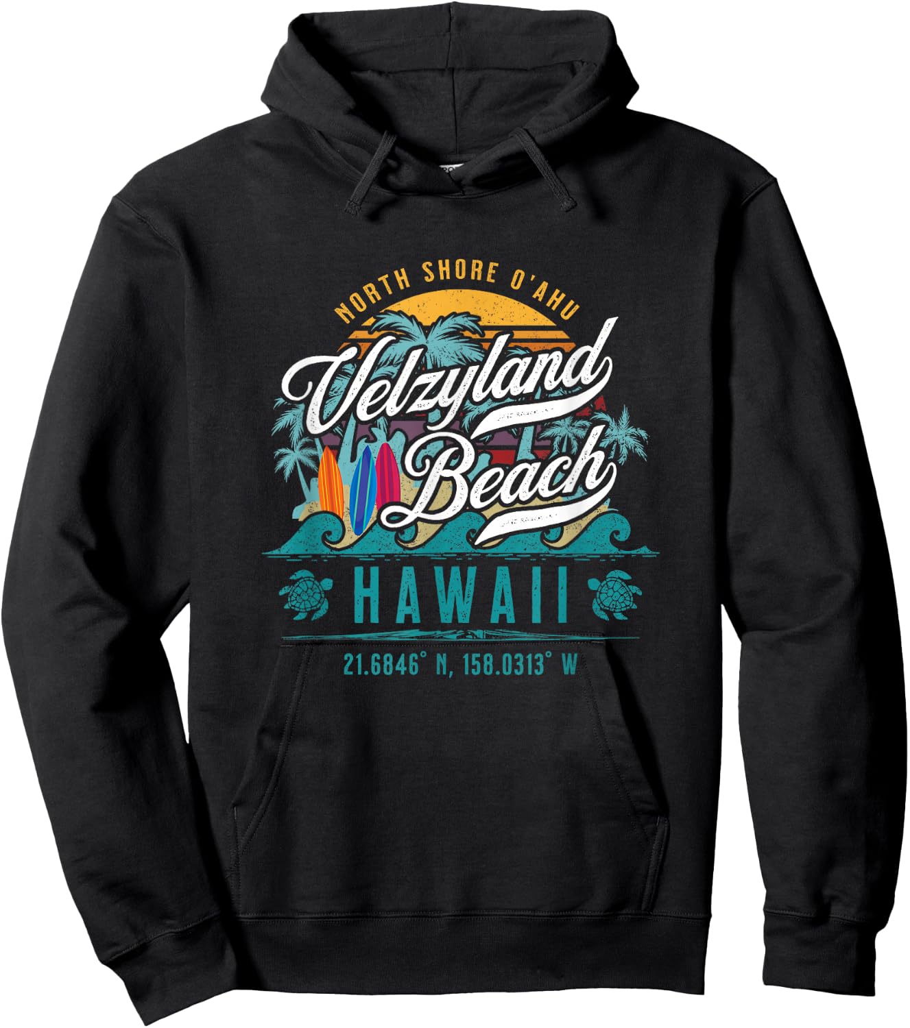 Velzyland Beach Kaunala North Shore Oahu Hawaii Retro Surf Hoodie - Hoodie | Black