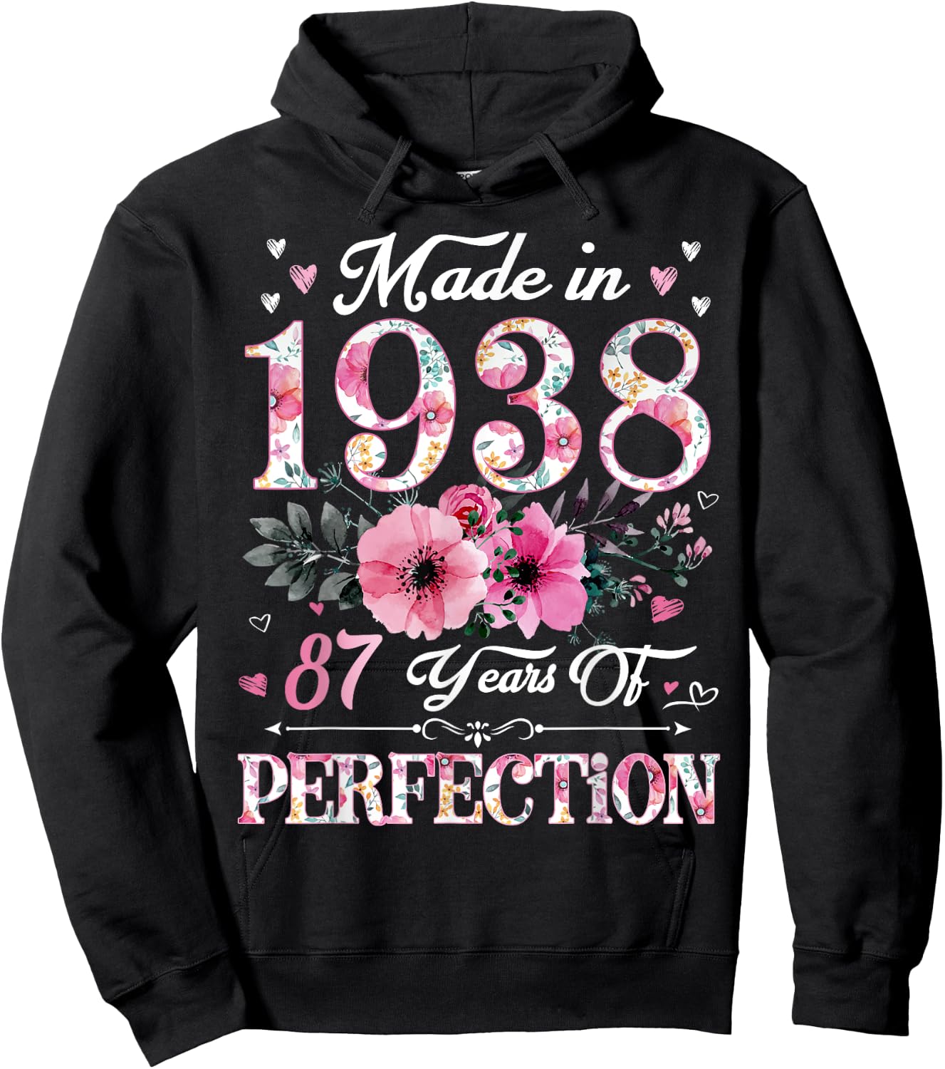 87 Year Old Made In 1938 Floral 87th Birthday Gift Hoodie - Hoodie | Black