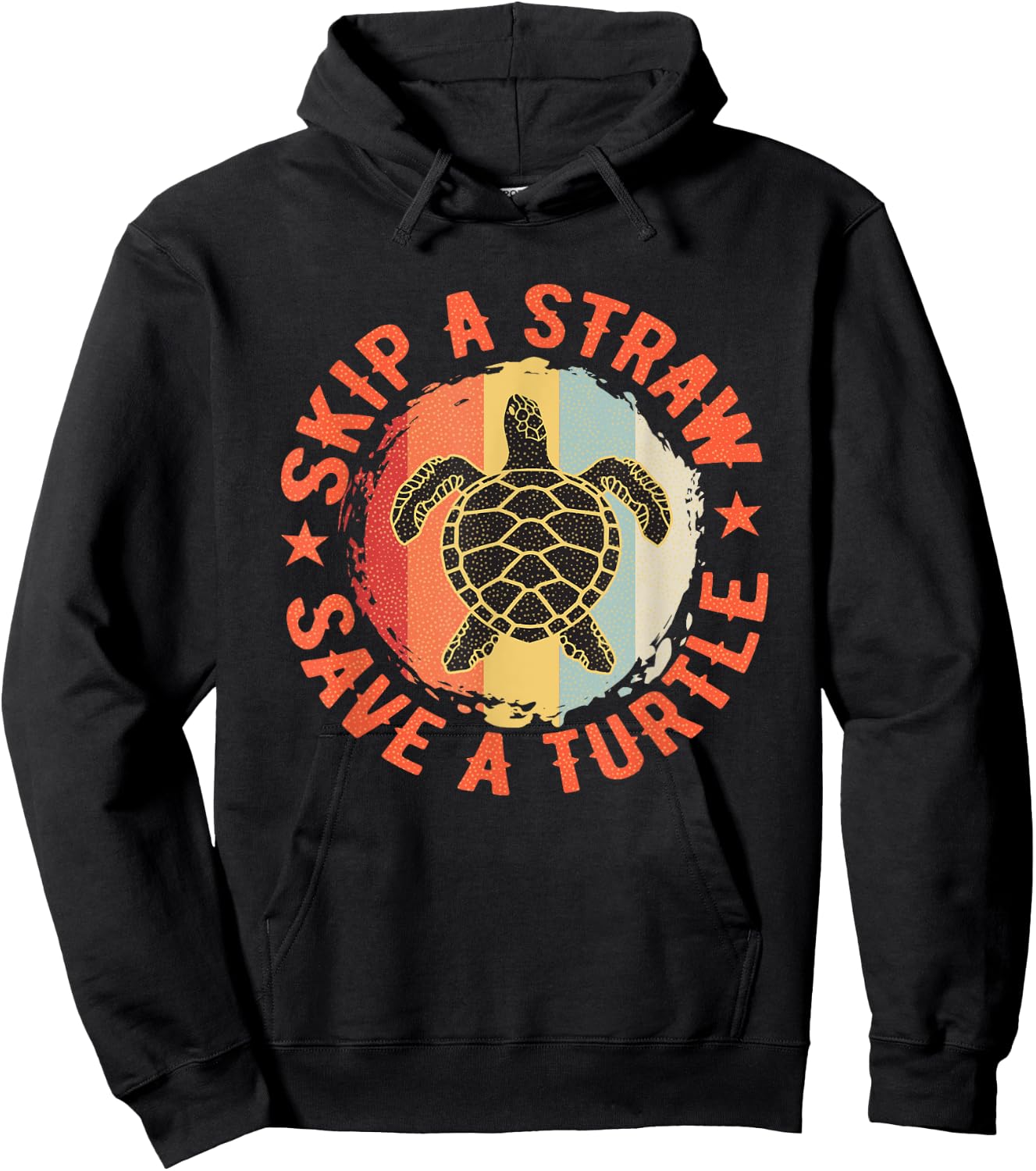 Retro Skip A Straw Save A Turtle Hoodie - Hoodie | Black