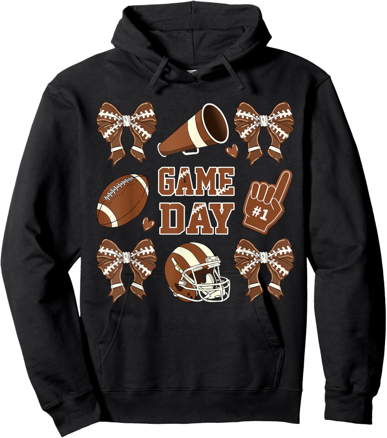 Football Coquette Bow Football Mom Game Day Women Girls Kids Hoodie - Hoodie | Black