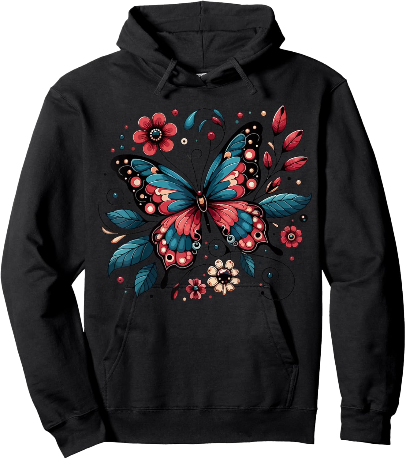 Butterfly With Flowers I Aesthetic Butterfly Hoodie - Hoodie | Black