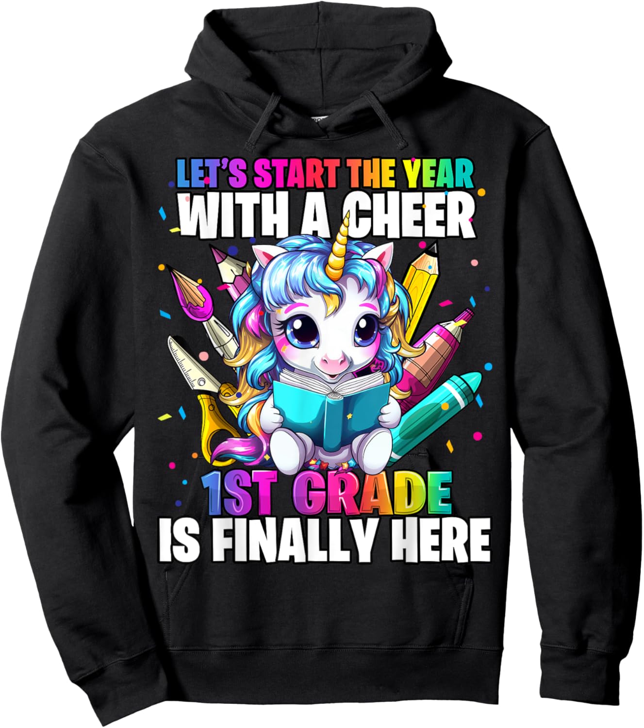 Unicorn 1st Grade Back to School First Day of School Girls Hoodie - Hoodie | Black