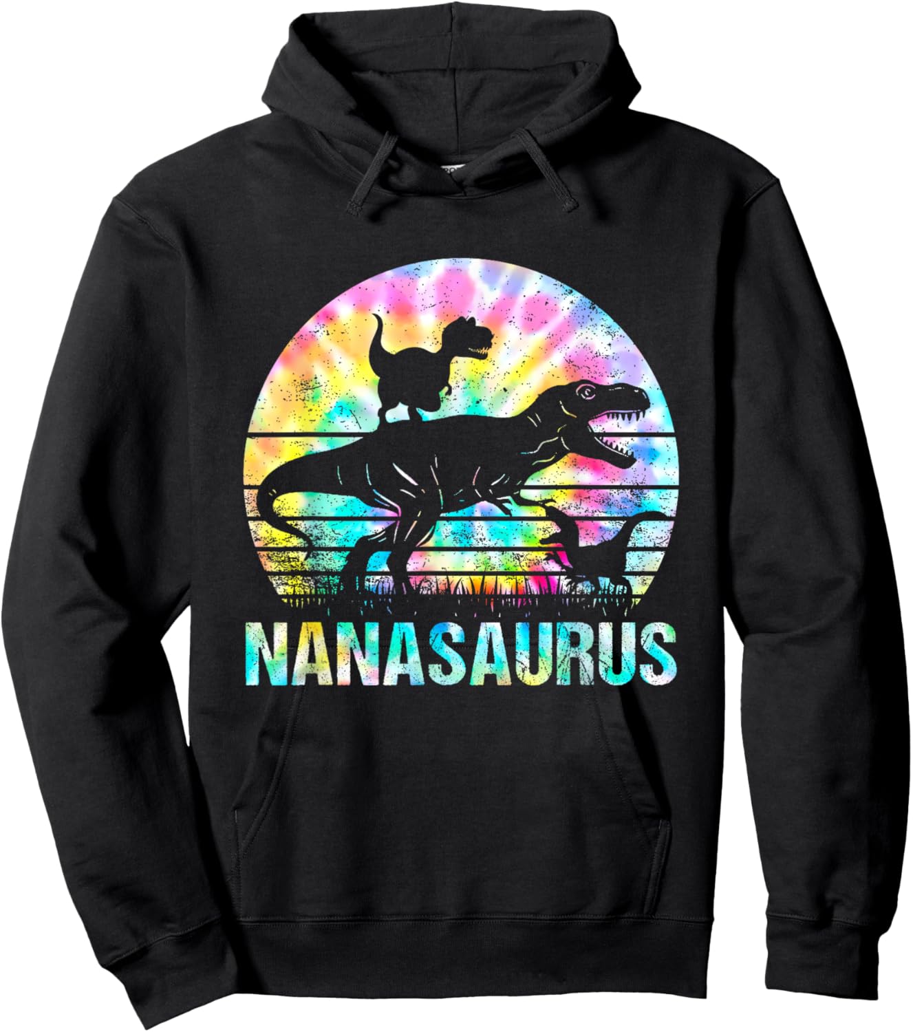 Nanasaurus T Rex Dinosaur Mom Saurus Tie Dye Vintage 70s Hoodie - Hoodie | Black