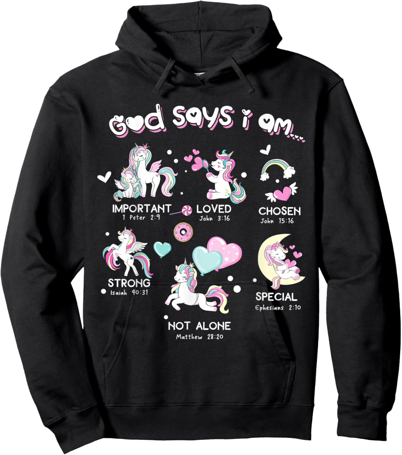 God Says I'm Cute Funny Unicorn Christian Girl Bible Lover Hoodie - Hoodie | Black