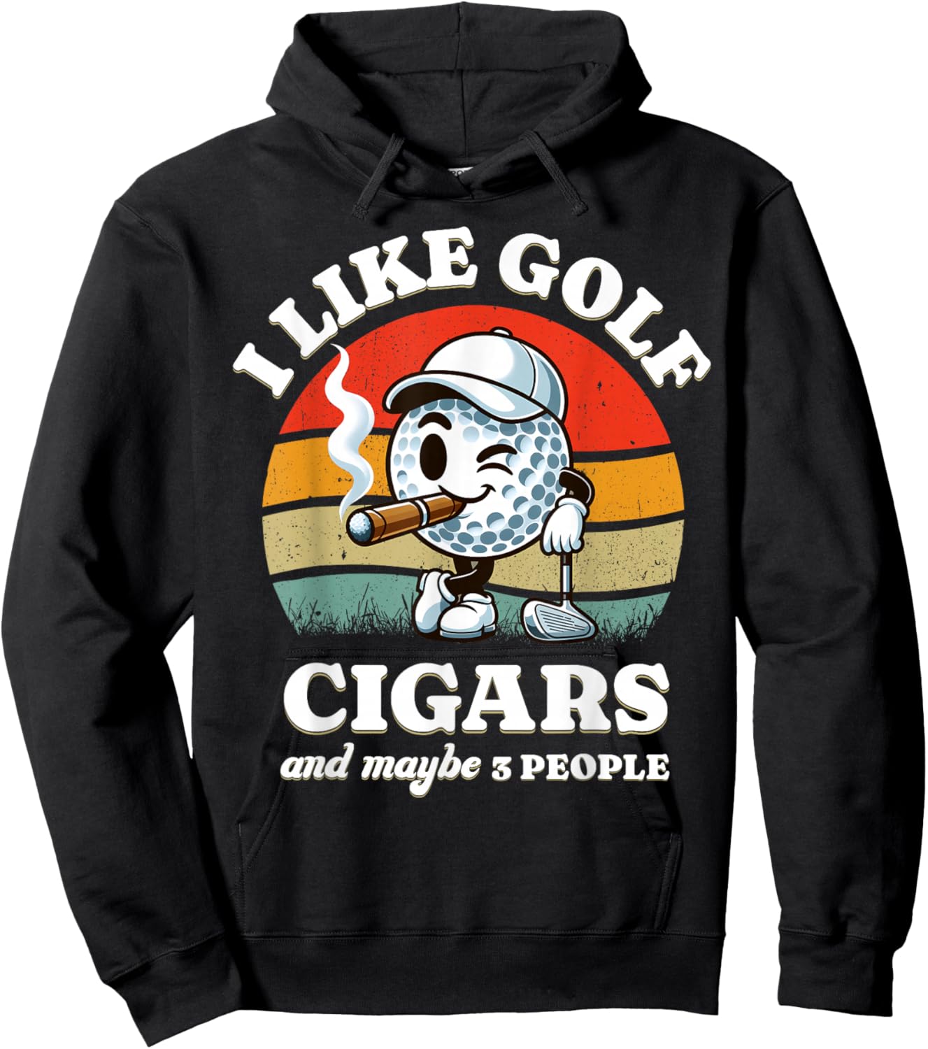 Funny Golf And Cigars Retro Golfer 70s Golf Ball Golfing Dad Hoodie - Hoodie | Black