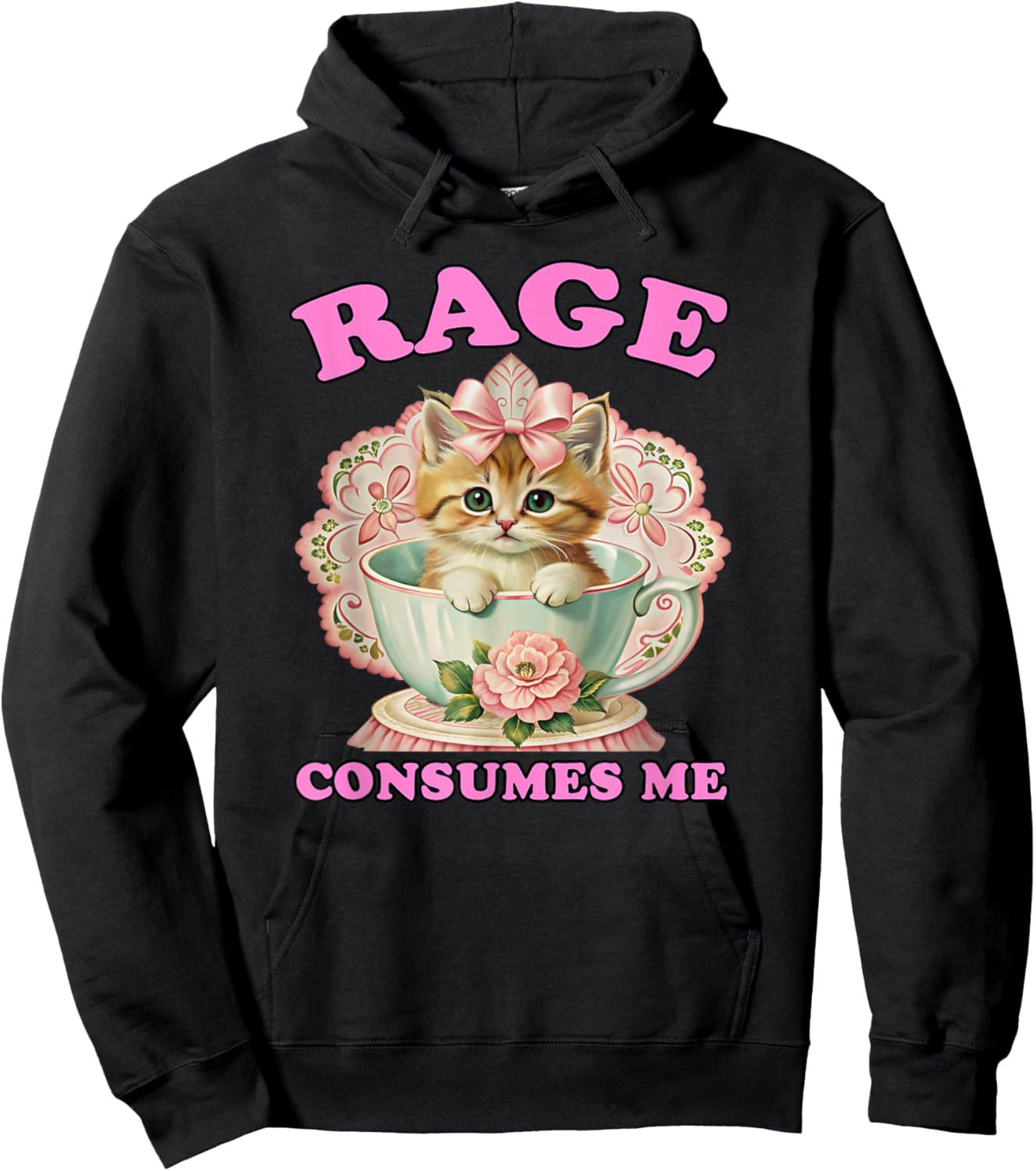 Rage Consumes Me, Funny Kitten Cat Mental Health Meme Retro Hoodie - Hoodie | Black