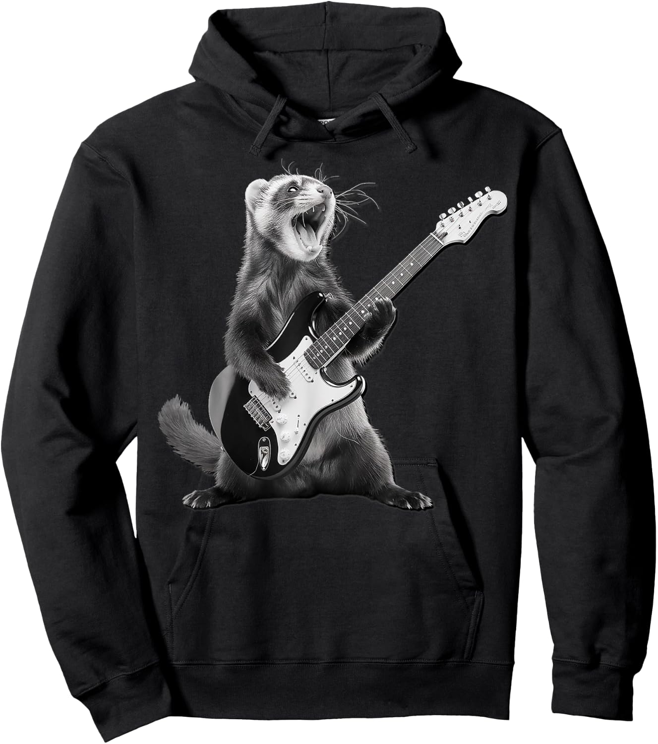 Ferret Playing Guitar Rock and Roll Gifts Women Kid Hoodie - Hoodie | Black