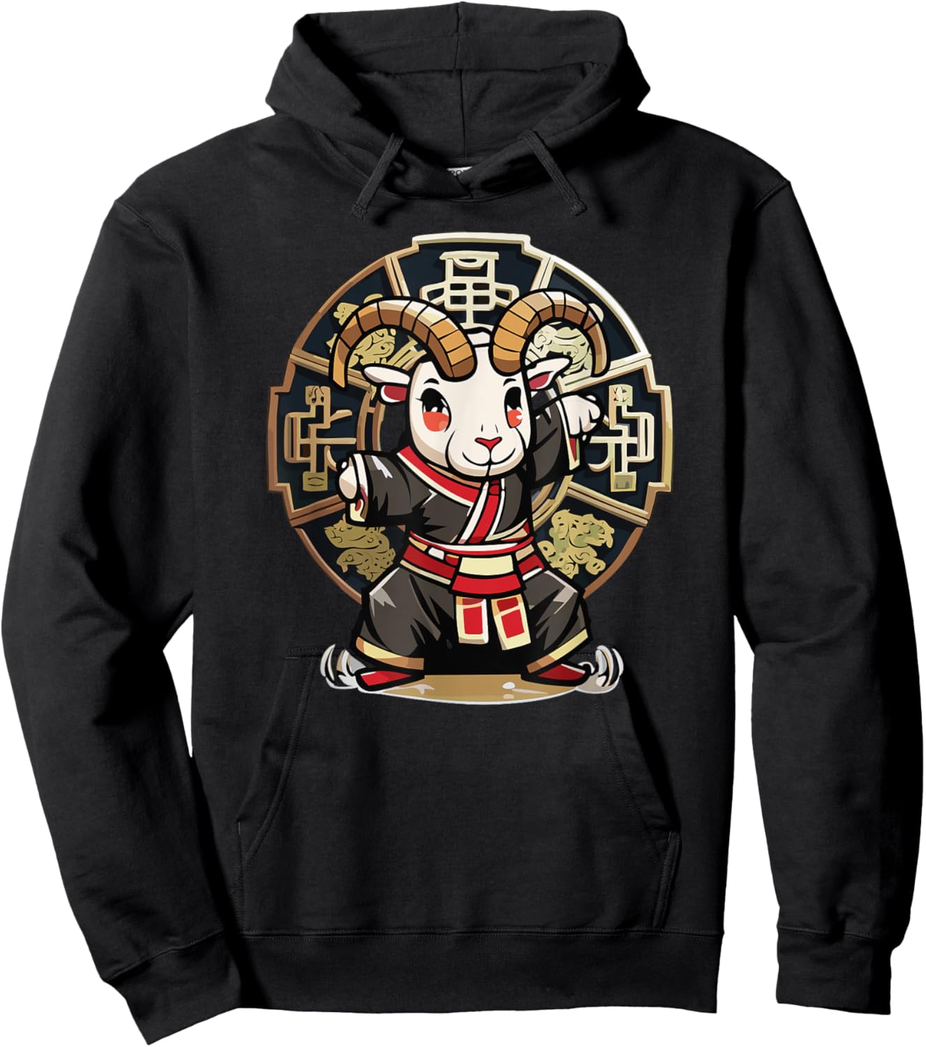 Monkey Style Studios Cute Kawaii Asian Chinese Goat Ram Zodiac Lunar New Year , Small, Black Hoodie - Hoodie | Black