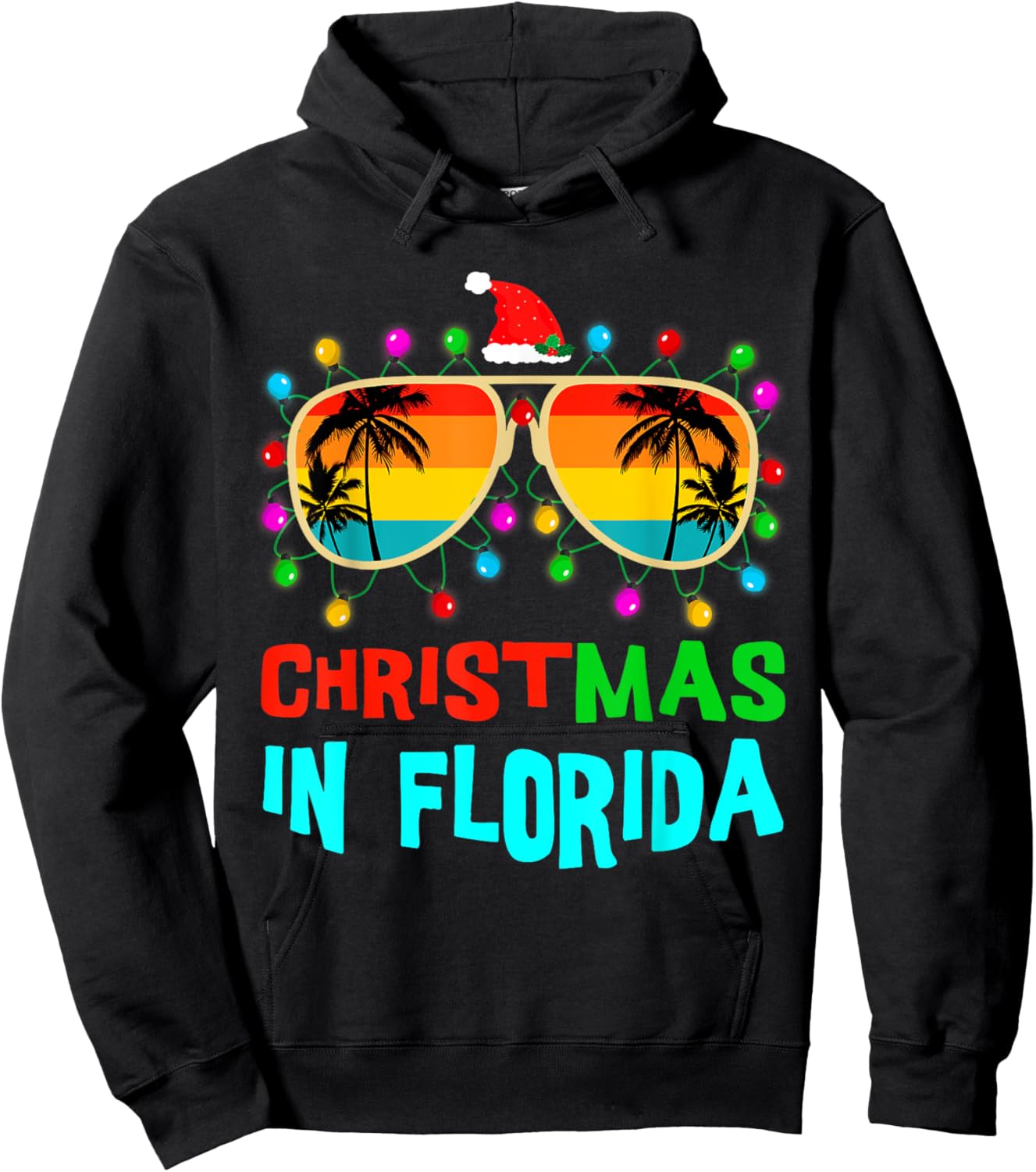 Christmas In Florida Sunglasses Palm Trees Family Vacation Hoodie - Hoodie | Black