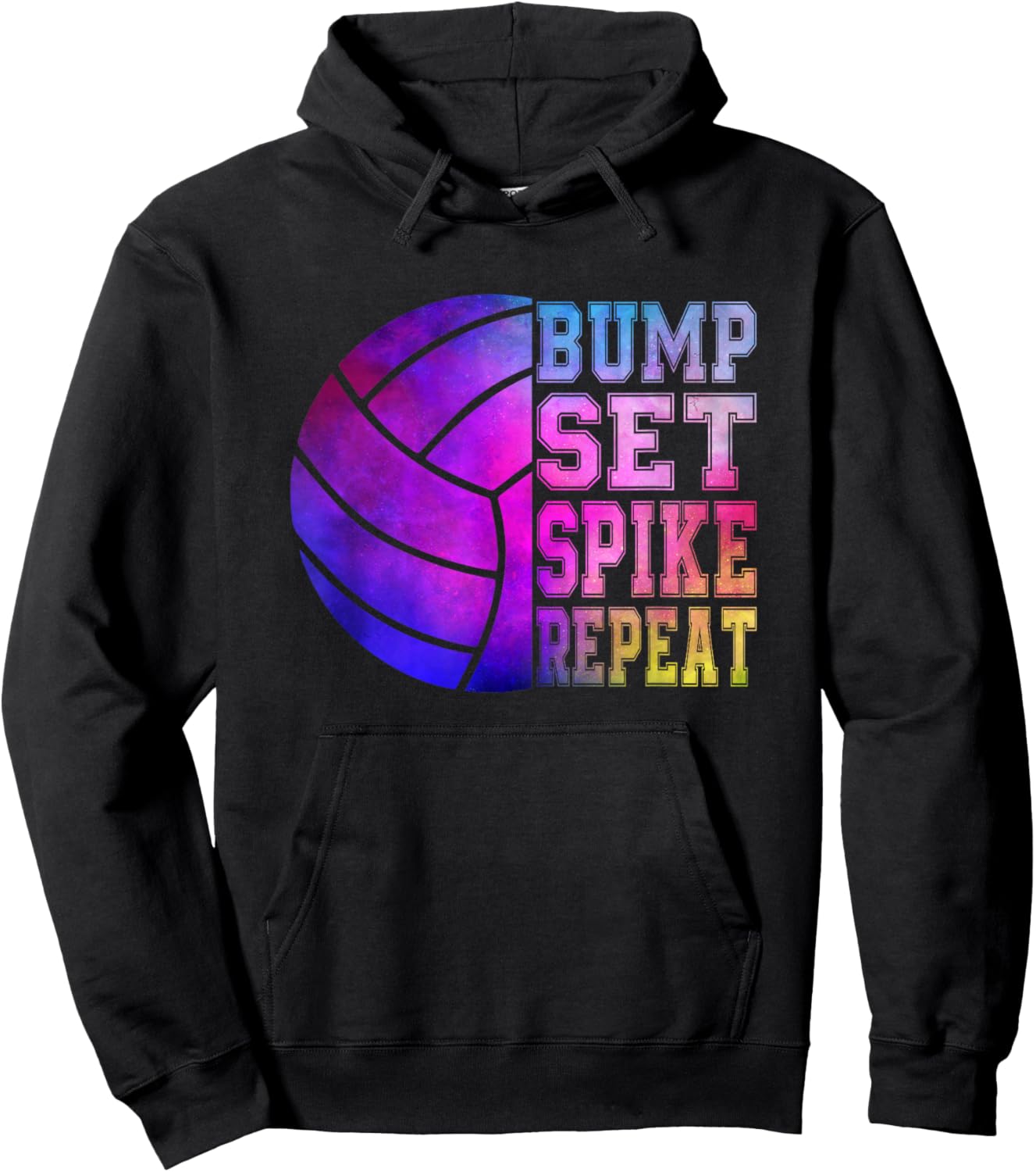 Colorful Teen Girls Volleyball Bump Set Spike Repeat Hoodie - Hoodie | Black