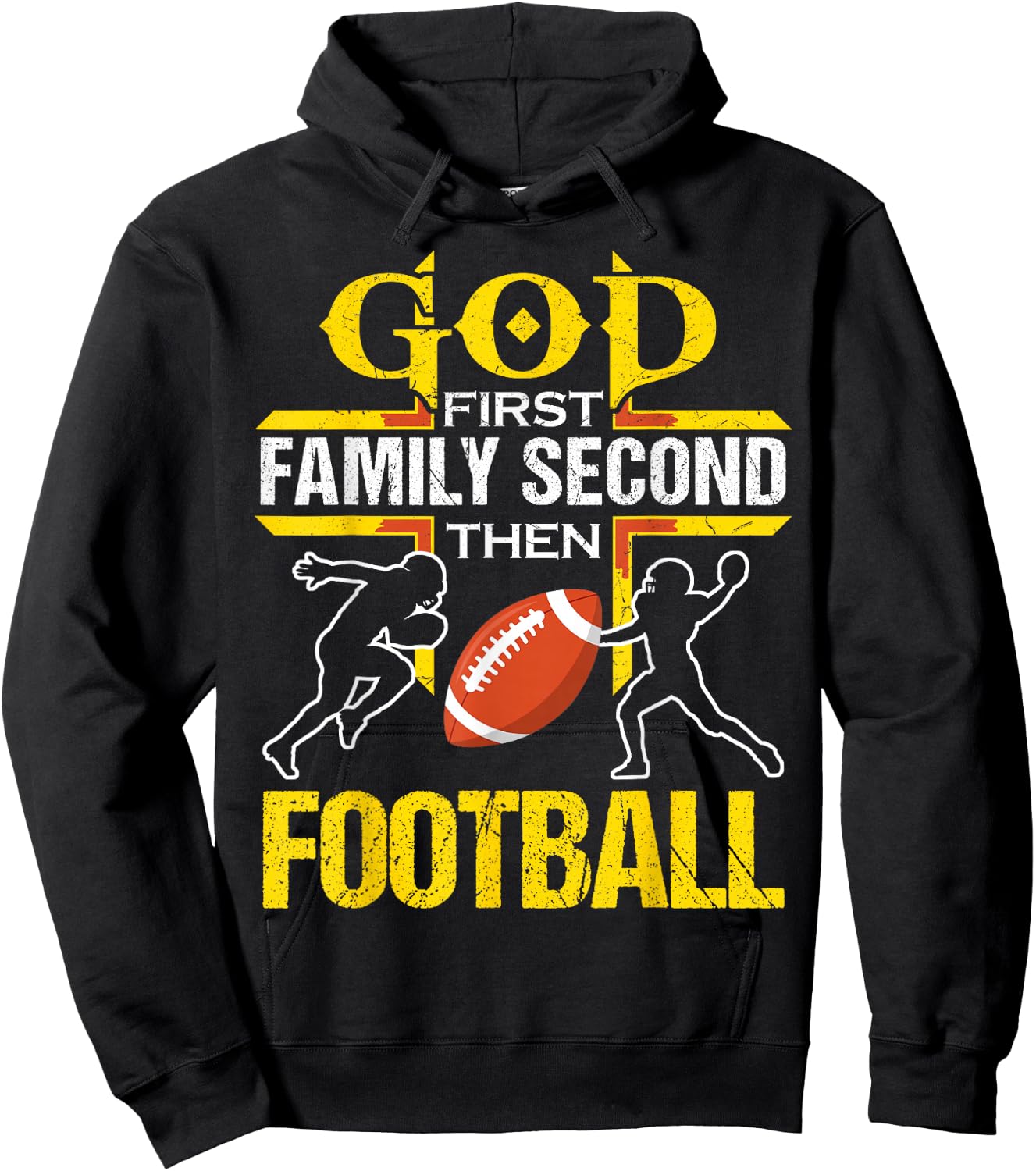 God First Family Second Then Football women Hoodie - Hoodie | Black