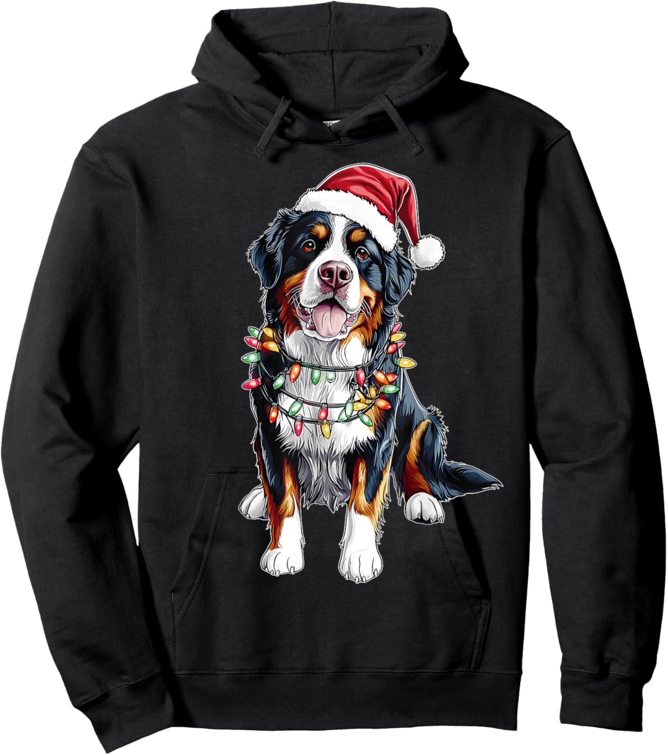 Cute Bernese Mountain Dog Christmas Hat Xmas Hoodie - Hoodie | Black