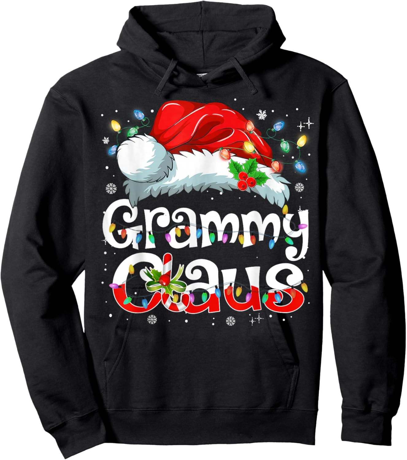 Grammy Claus Christmas Pajama Family Matching Xmas Light Hoodie - Hoodie | Black