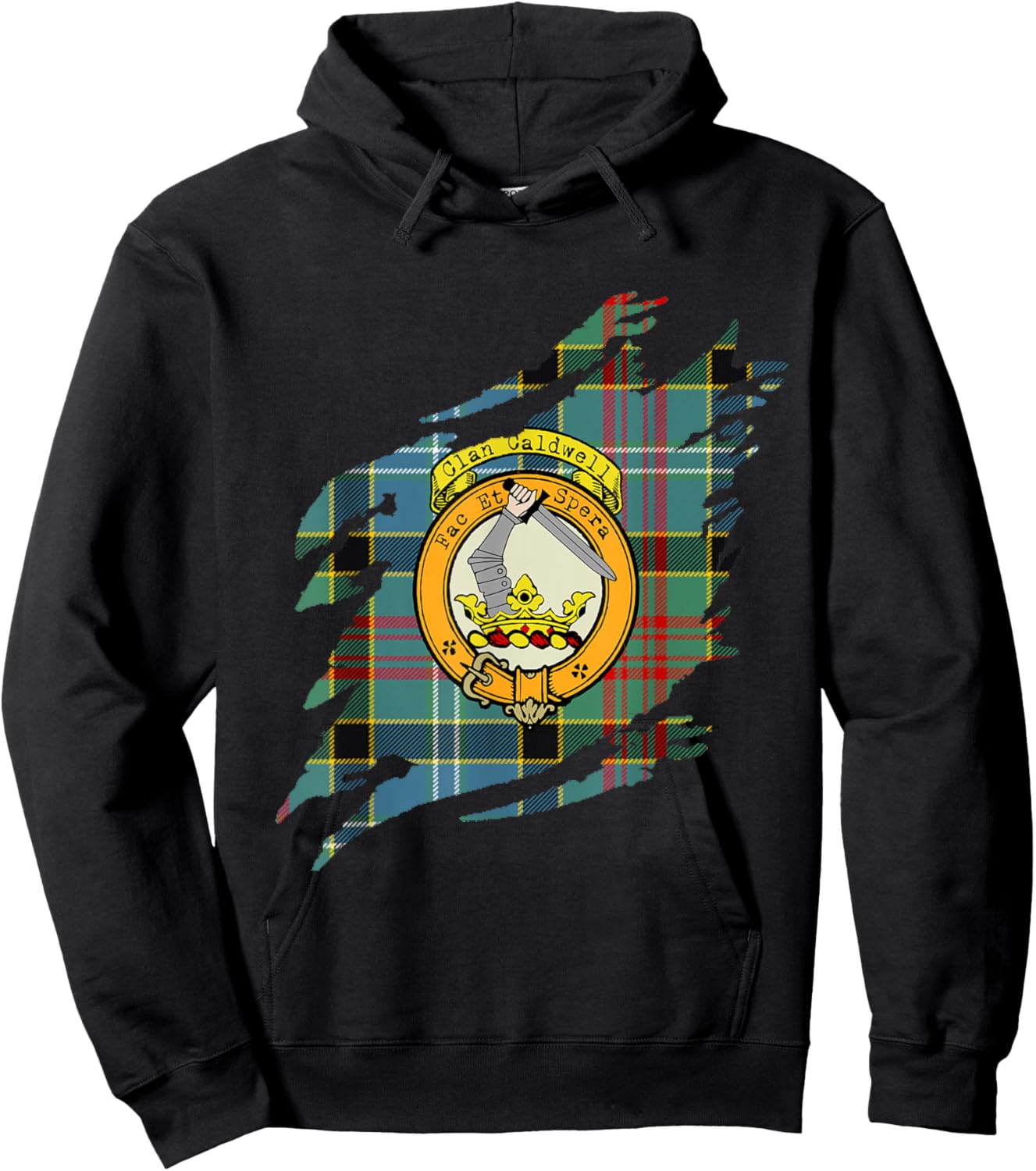 Caldwell Clan Crest and Tartan Scottish Surname Hoodie - Hoodie | Black