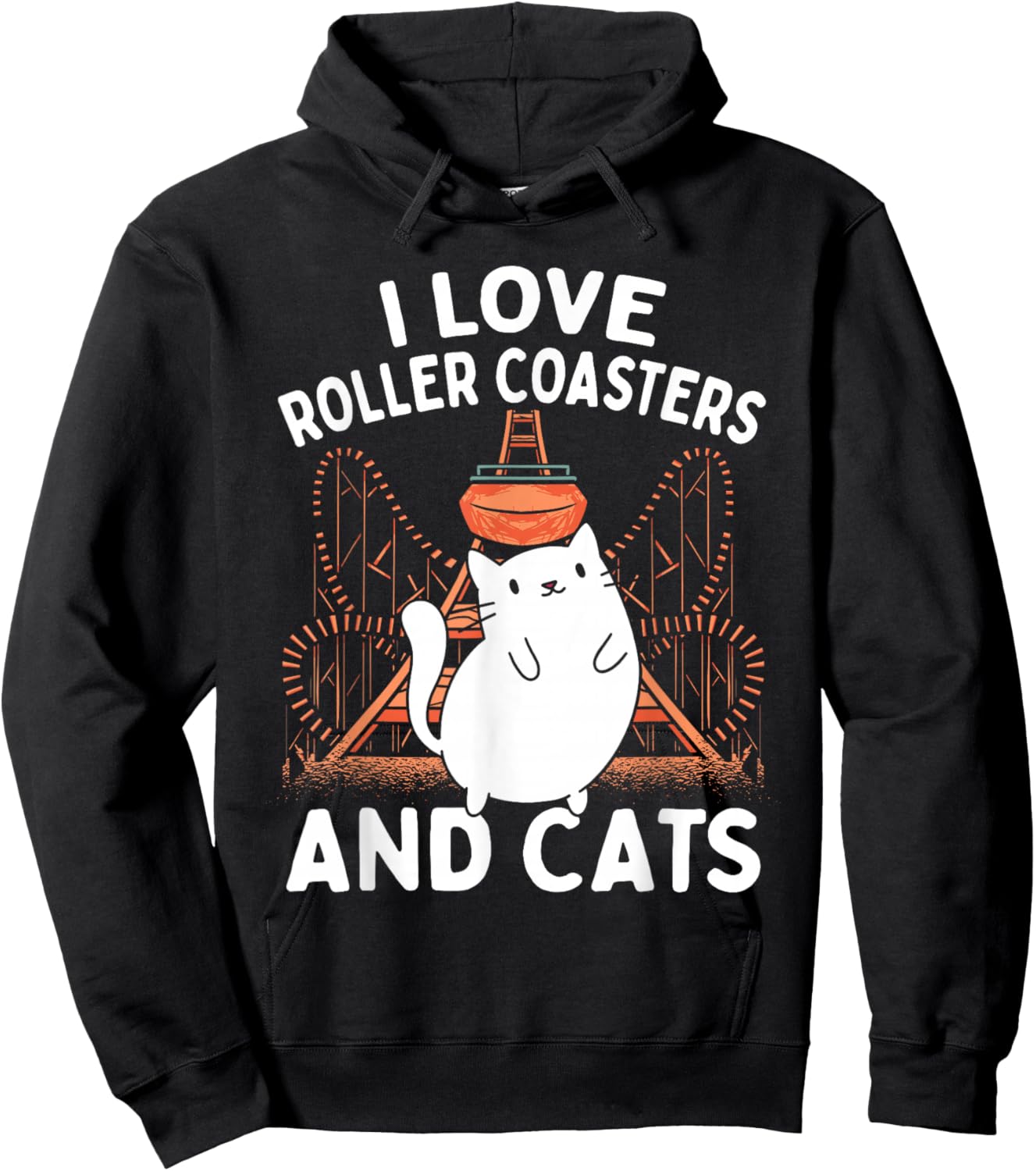 Theme Park Vacation I Love Roller Coasters And Cats Hoodie - Hoodie | Black
