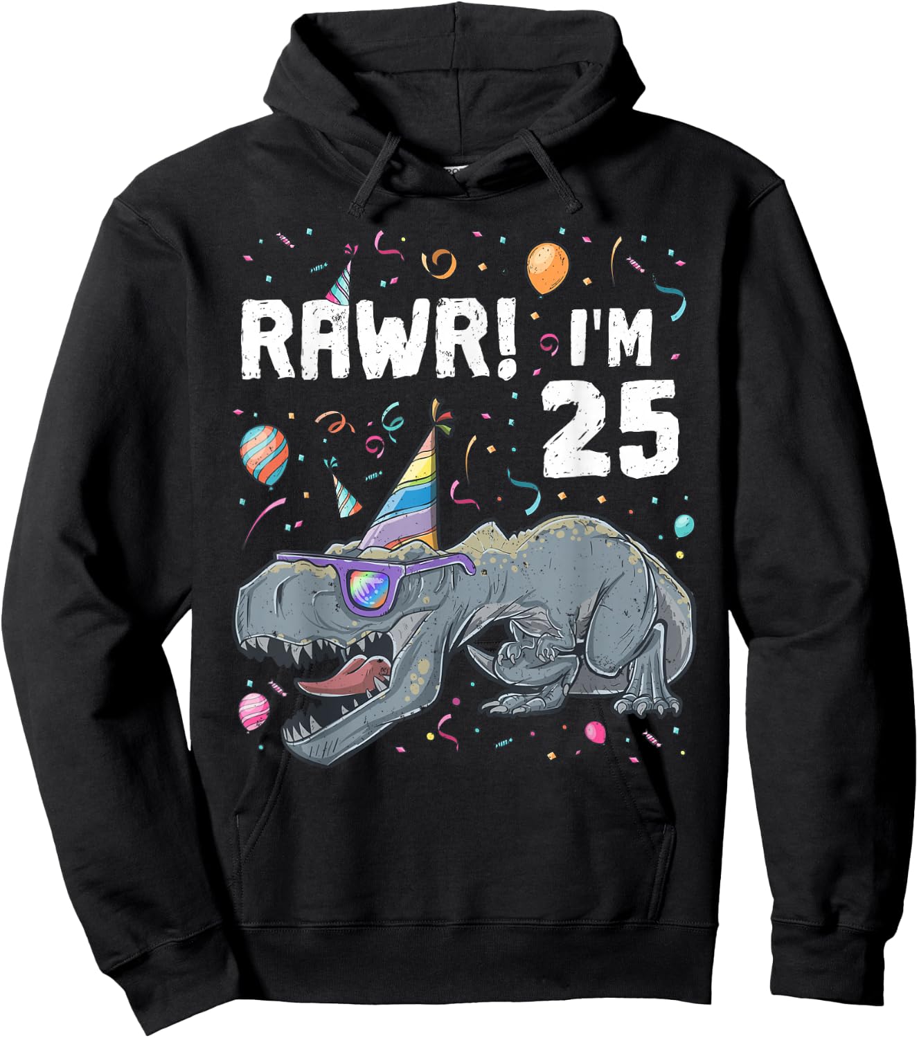 25th Birthday Boy T-Rex Dinosaur Party Dino Bday Hoodie - Hoodie | Black