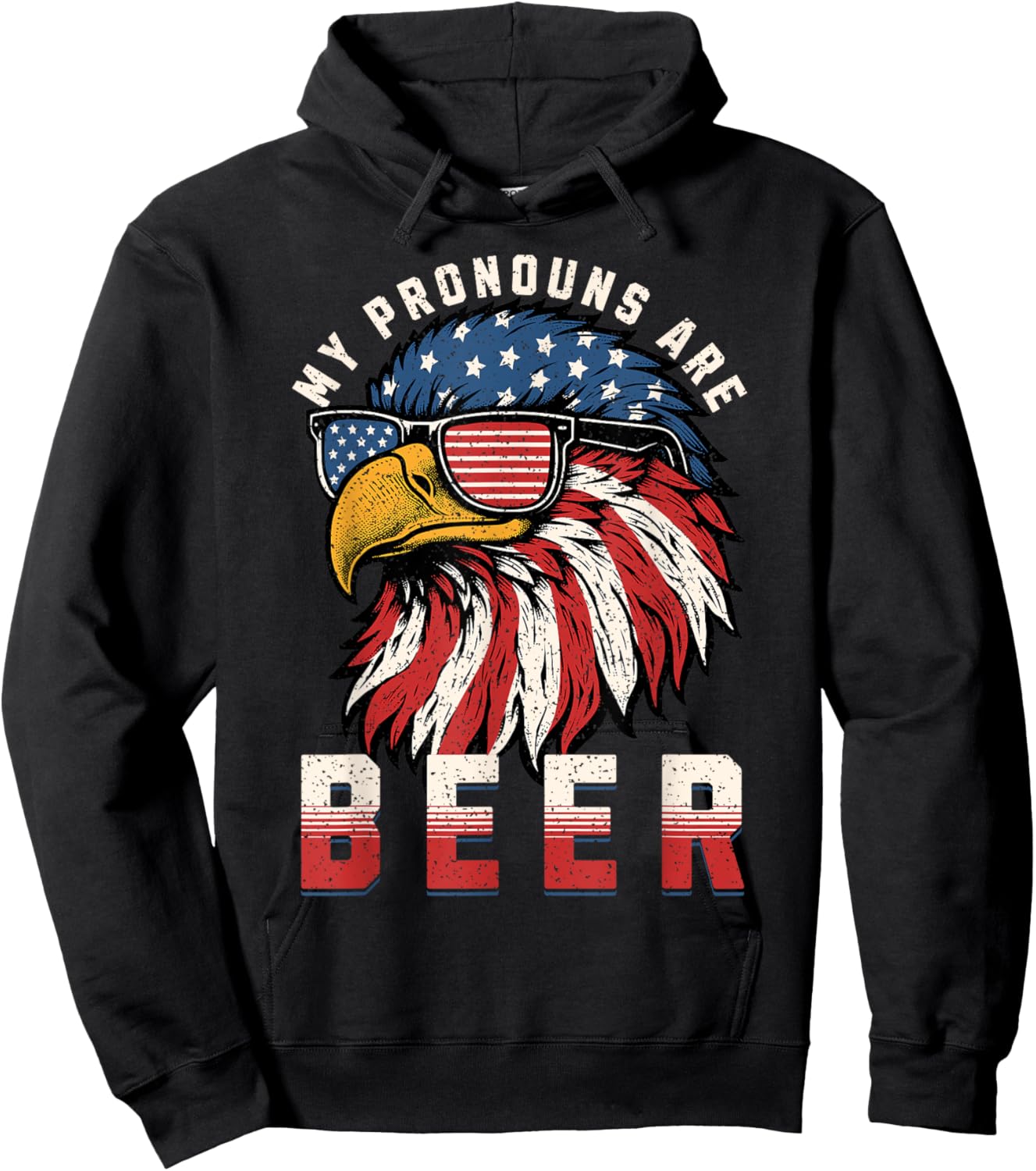 My Pronoun Is BEER USA Eagle American Funny 4th of July Hoodie - Hoodie | Black