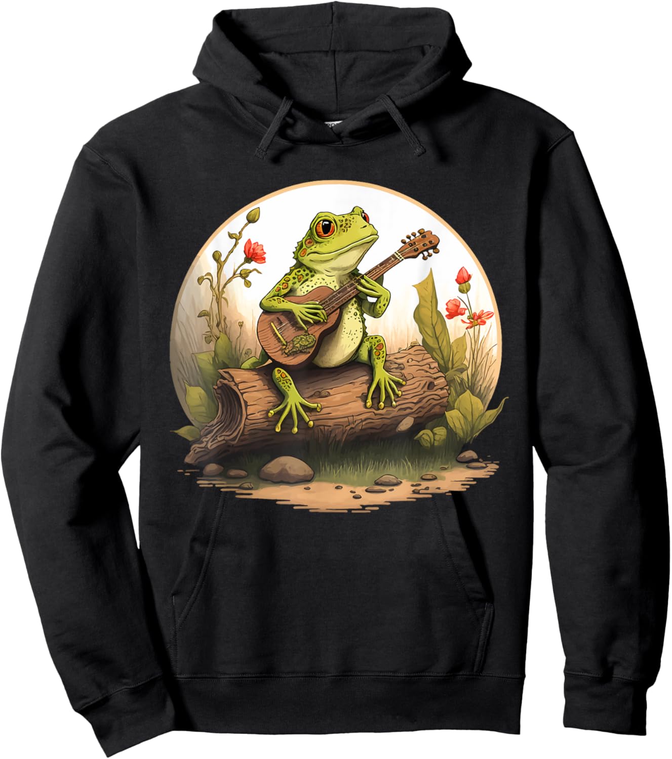 Frog Playing Guitar Frog Playing Banjo On Log Aesthetic Hoodie - Hoodie | Black