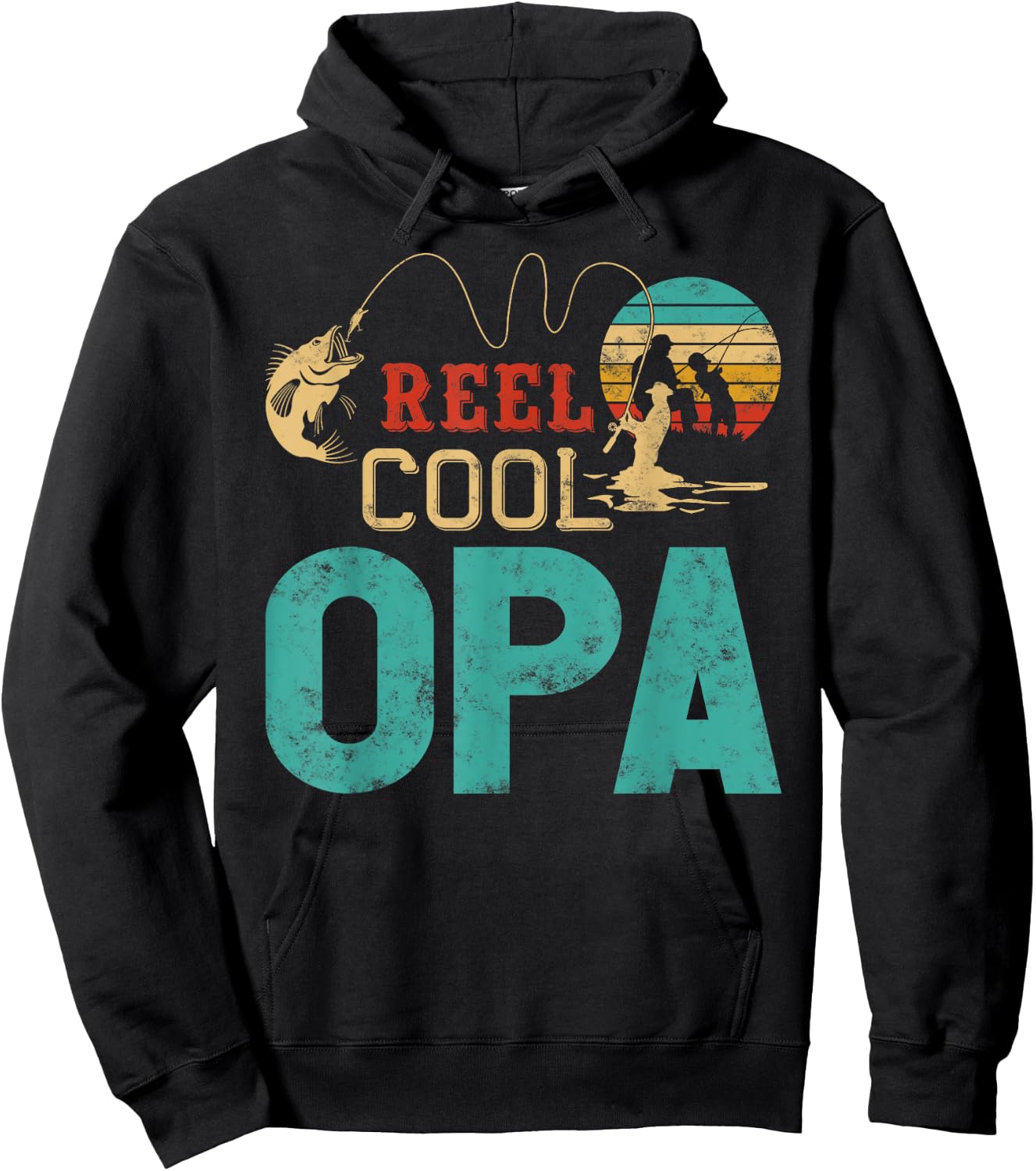 Reel cool Opa Fishing Father’s Day gift Fisherman Grandpa Hoodie - Hoodie | Black