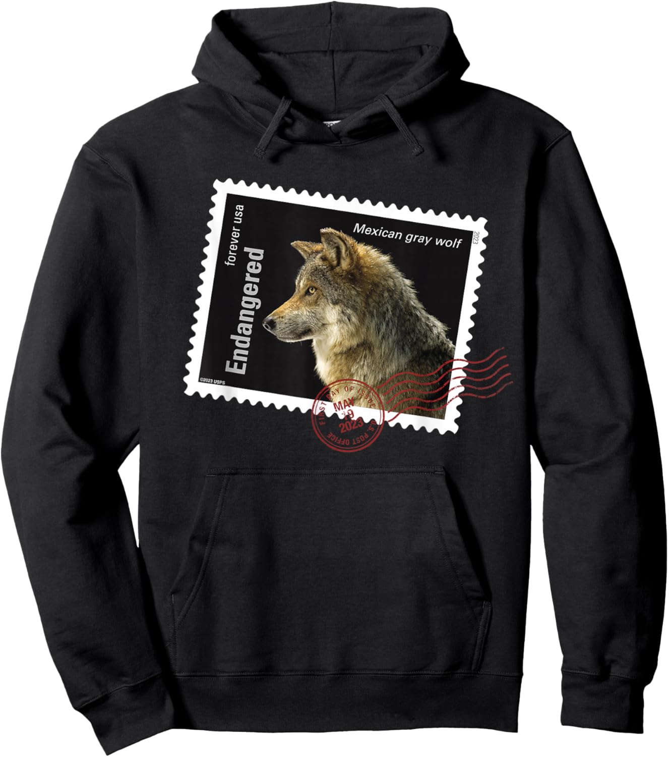 USPS Endangered Species Mexican Gray Wolf Postmark Hoodie - Hoodie | Black