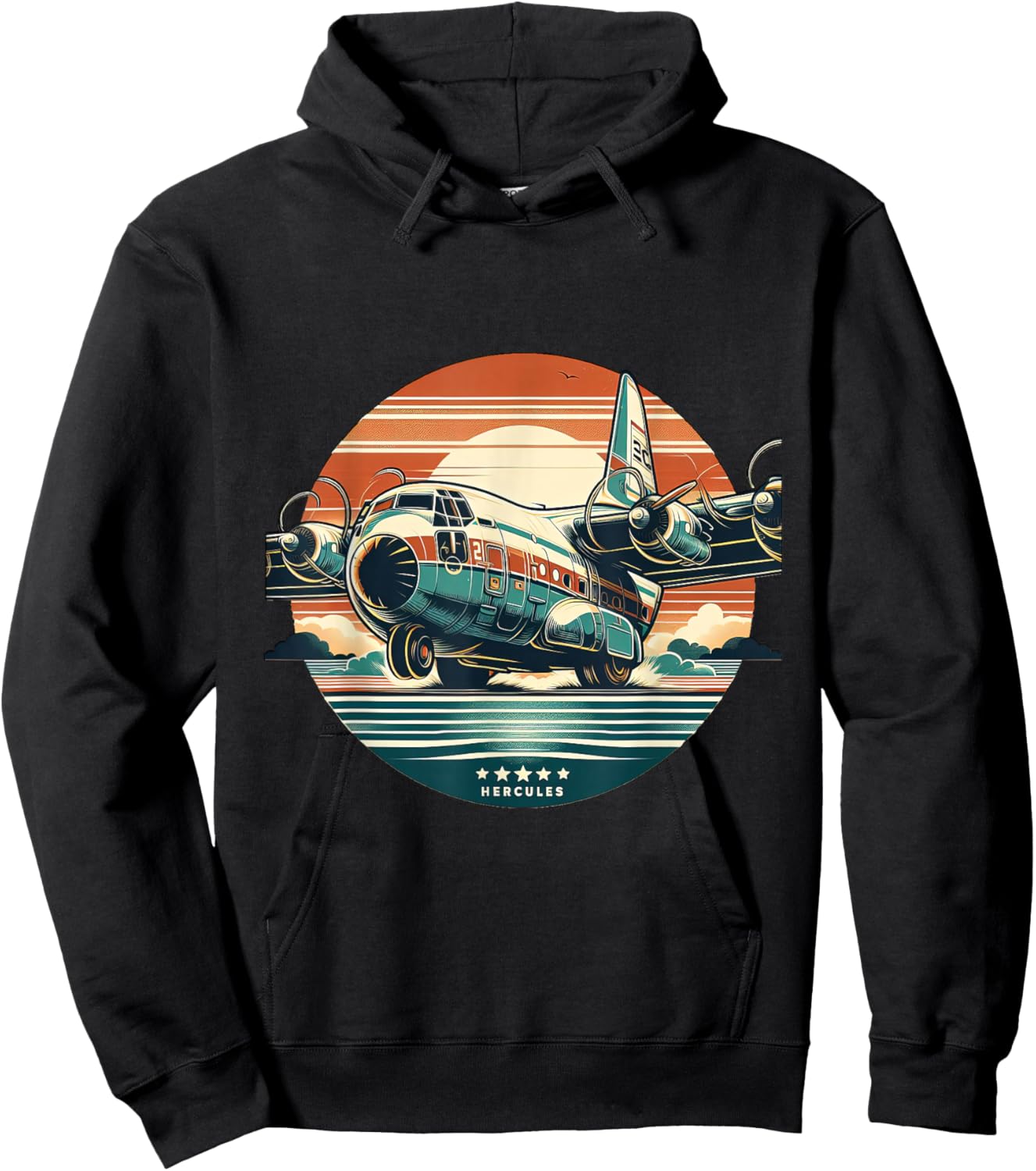C-130 Hercules Vintage C130 Airplane Retro Sunset Pilot Hoodie - Hoodie | Black