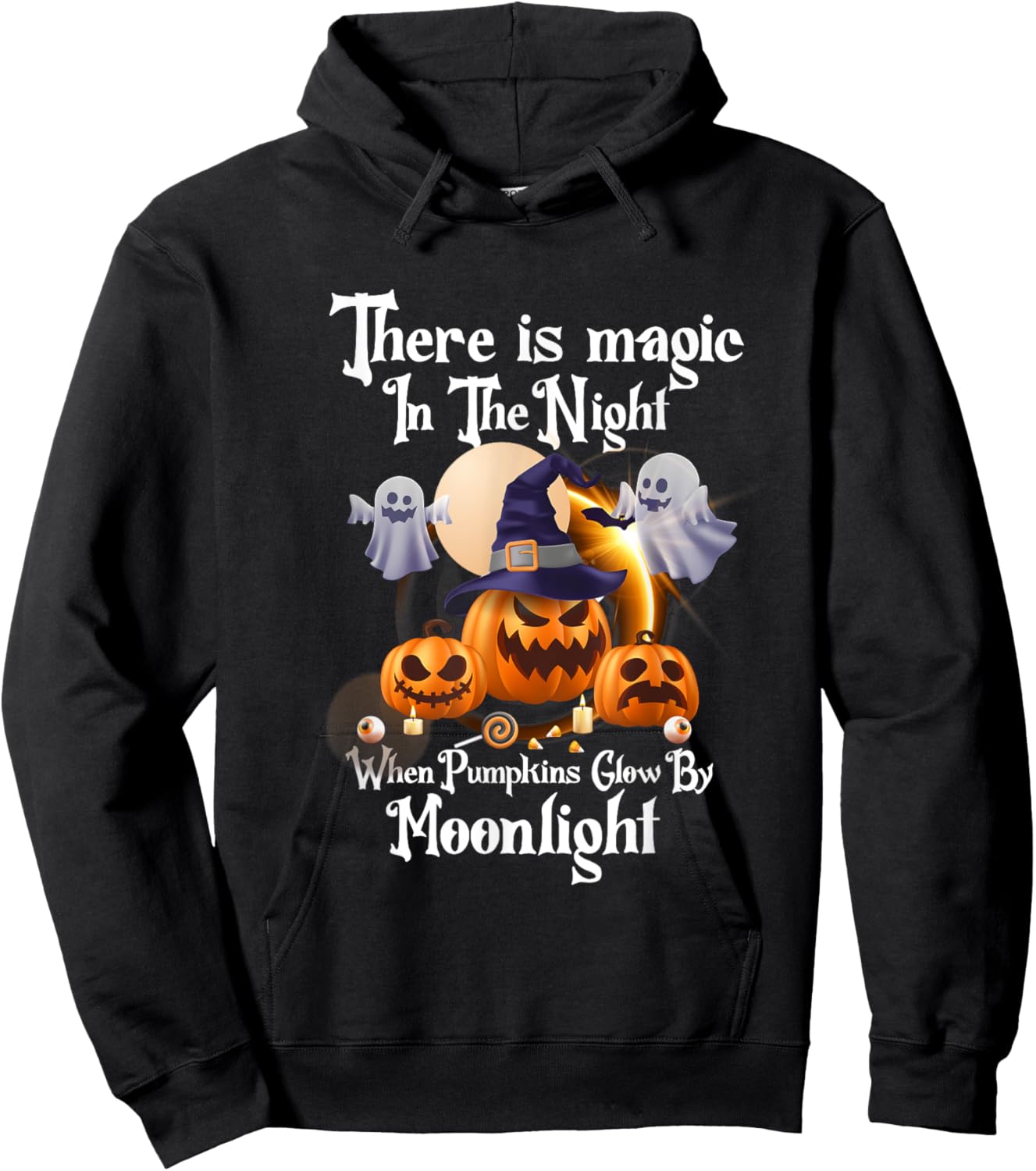 Magic In The Night Pumpkins Glow-Moonlight Halloween Ghost Hoodie - Hoodie | Black